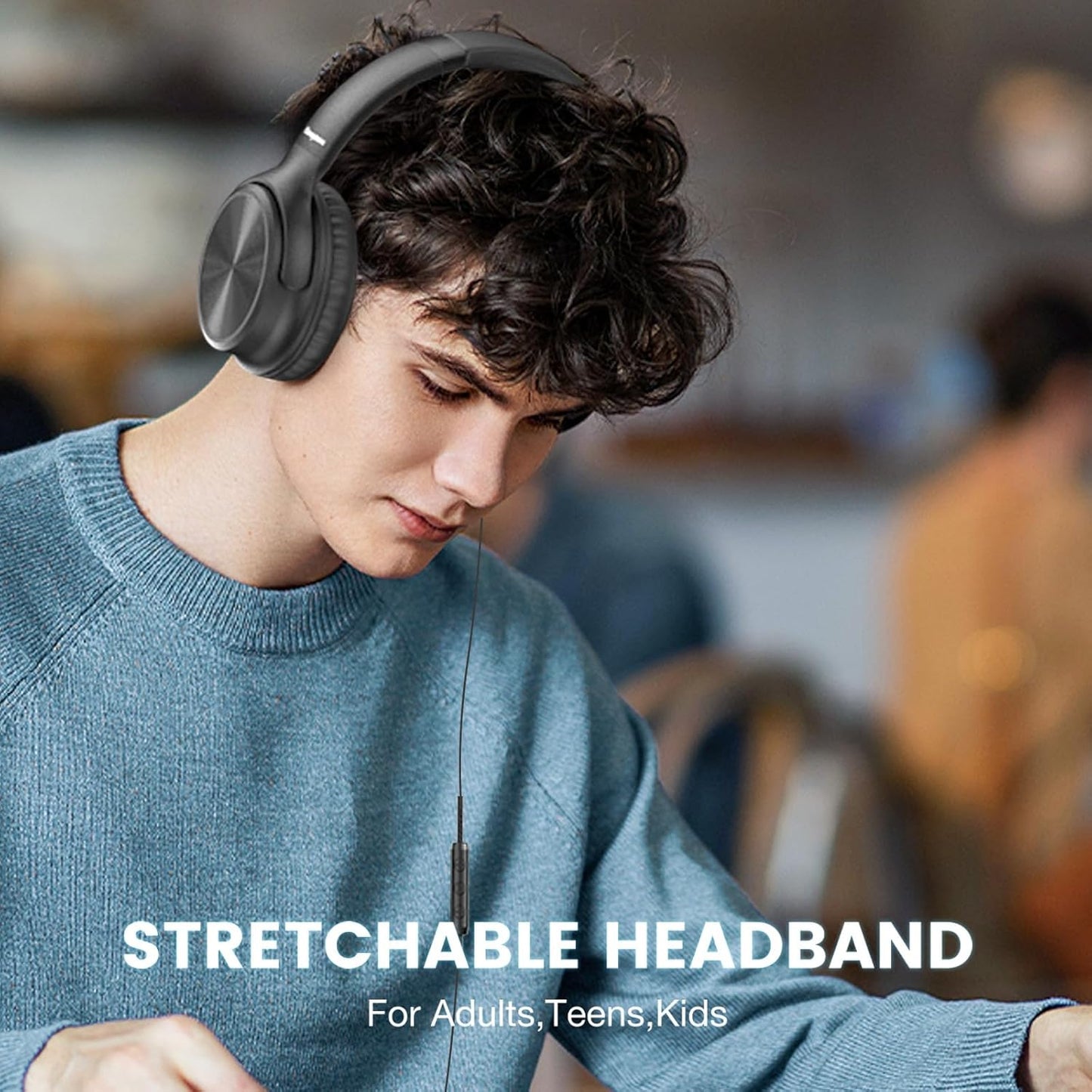 3.5mm Cowyawn Over Ear Headphones Wired, Foldable Wired Headphones with Microphone, Volume Control, HD Stereo Sound
