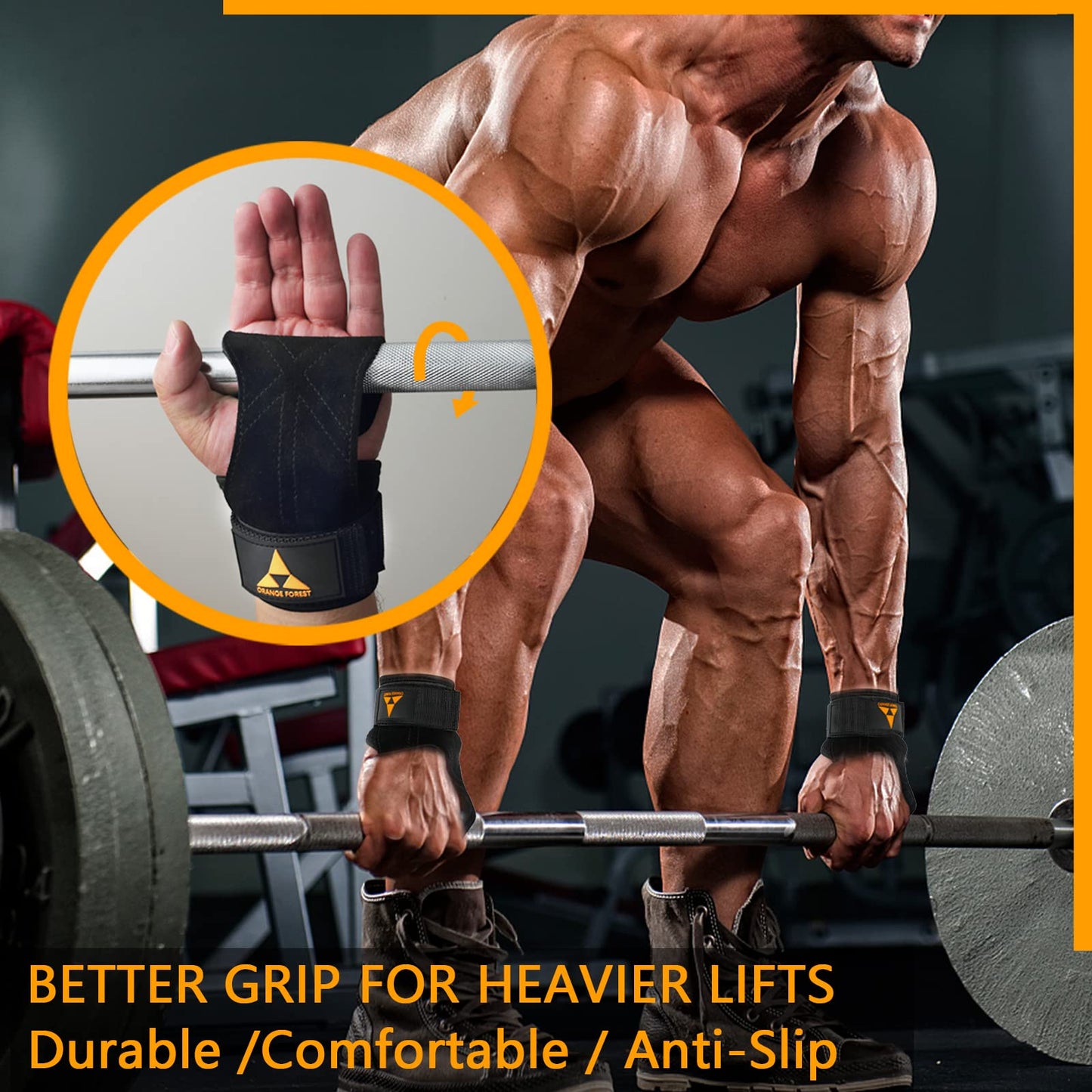 Weight Lifting Wrist Strap with Double Layer Leather, Neoprene Padded Gym Lifting Grips for Deadlift Powerlifting and Pull Up for Men Women (Pair)