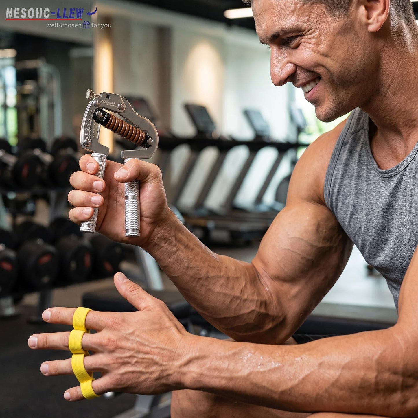 NESOHC-LLEW Adjustable Grip Strength Trainer: Premium 304 Stainless Steel Structure, Aerospace Grade Aluminum Alloy Handle, Grip Strength Adjustable Range 55-264 lbs