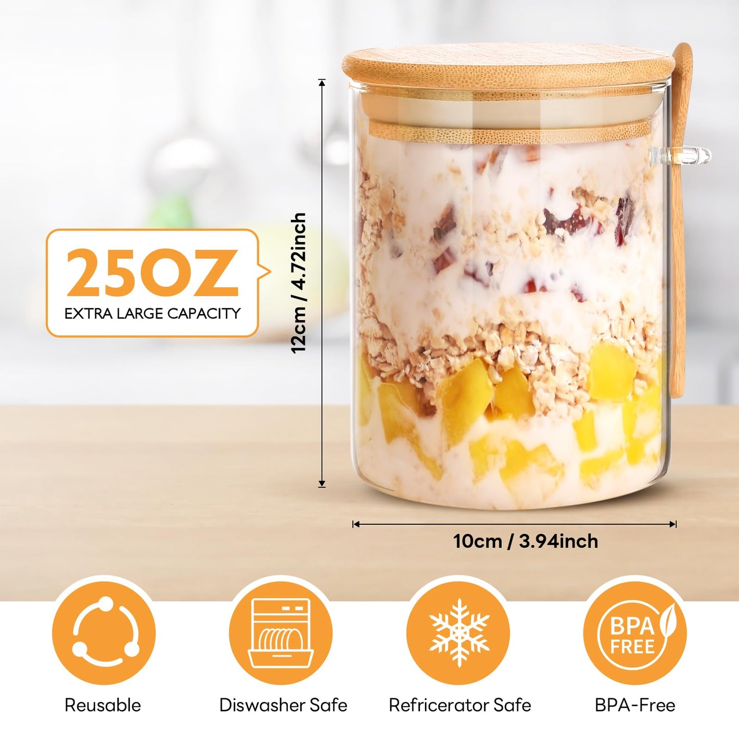 HIGLASTO Glass Food Storage Jars with Bamboo Lids Square, Includes 1 Set of 74oz, 2 Set of 41oz & 27oz Storage Kitchen Canisters Pantry For Cookies Cereal Nuts Coffee Beans (Set of 5)