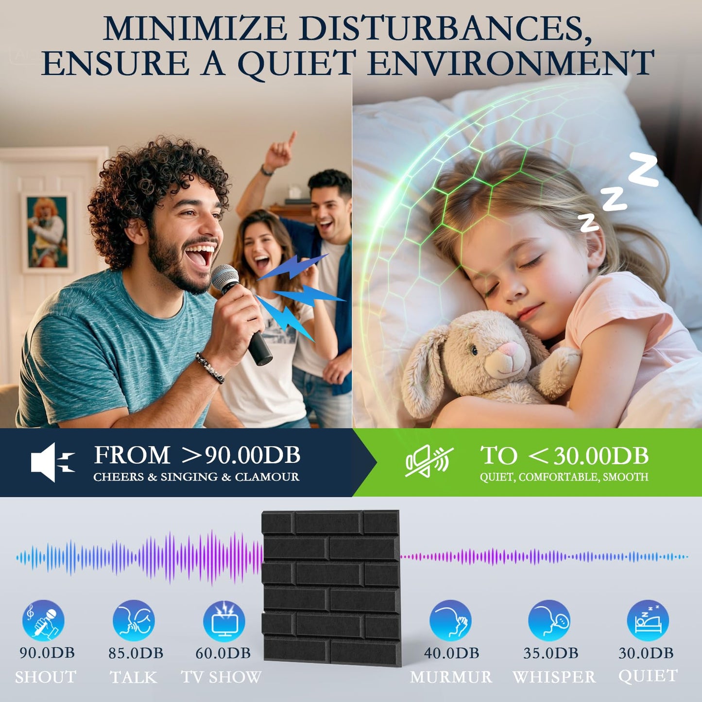 ArtVivid 12Pack Acoustic Panels, 12"×12"×0.4" Self-Adhesive 3D Brick Pattern Sound Proof Panels for Walls, Decorative Sound Dampening Wall Panels for Recording Studios, Offices, Home, Black