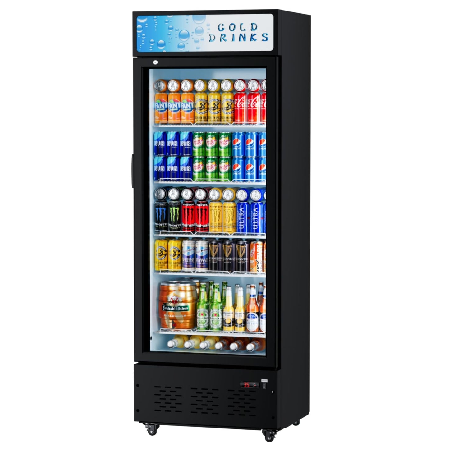 ECEVT 25.7'' W Commercial Refrigerators with Glass Door, 15 Cu.ft. Beverage Refrigerators Commercial Fridge Upright Display Cooler with Soft LED Light and Adjustable Shelves for Restaurant Stores