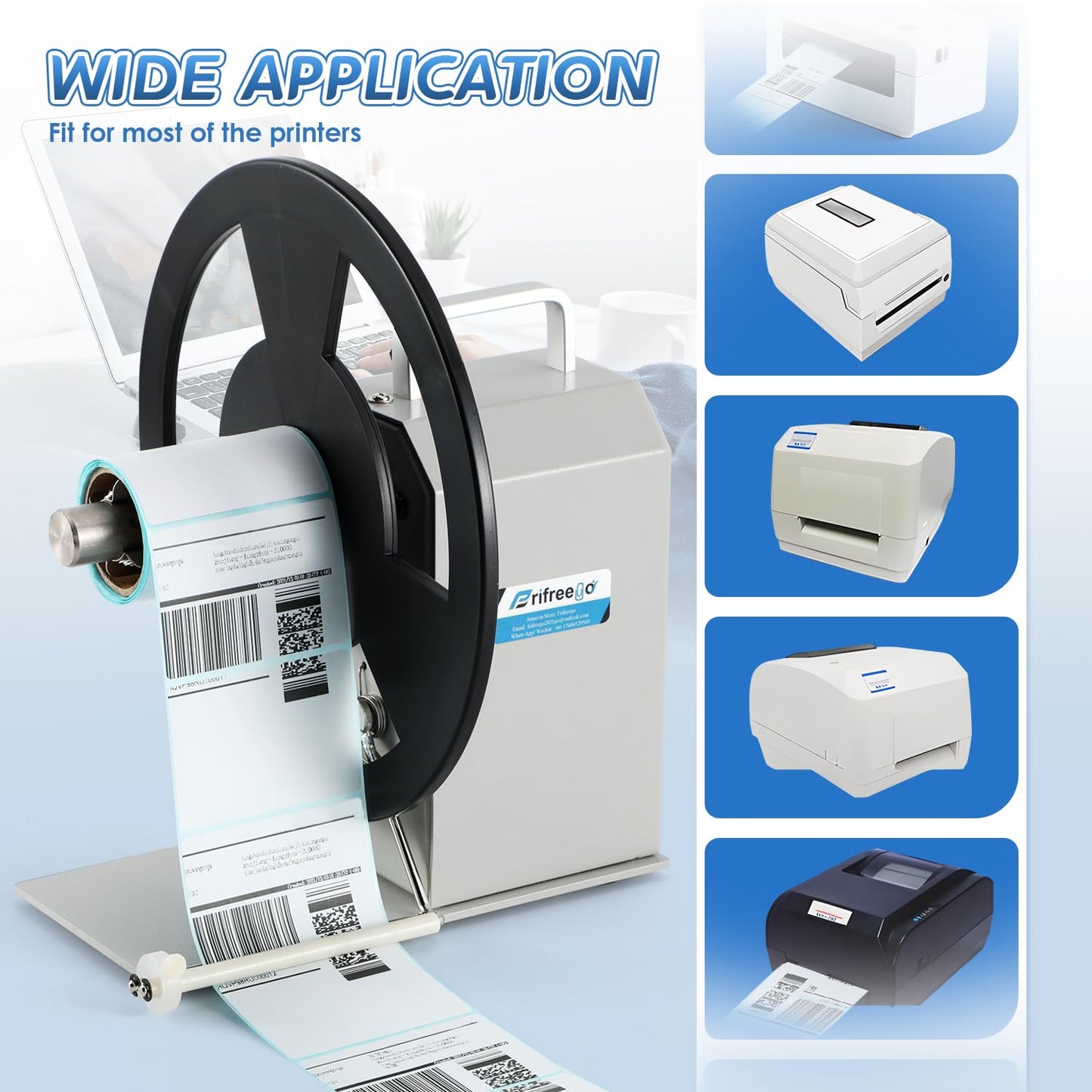 Frifreego Automatic Label Rewinder, Speed-Adjustable Sticker Rewinder, Bidirectional Label Rewinding Machine, Synchronized with Printer, 1"/1.5"/3" Core Holder, Width 3.54"