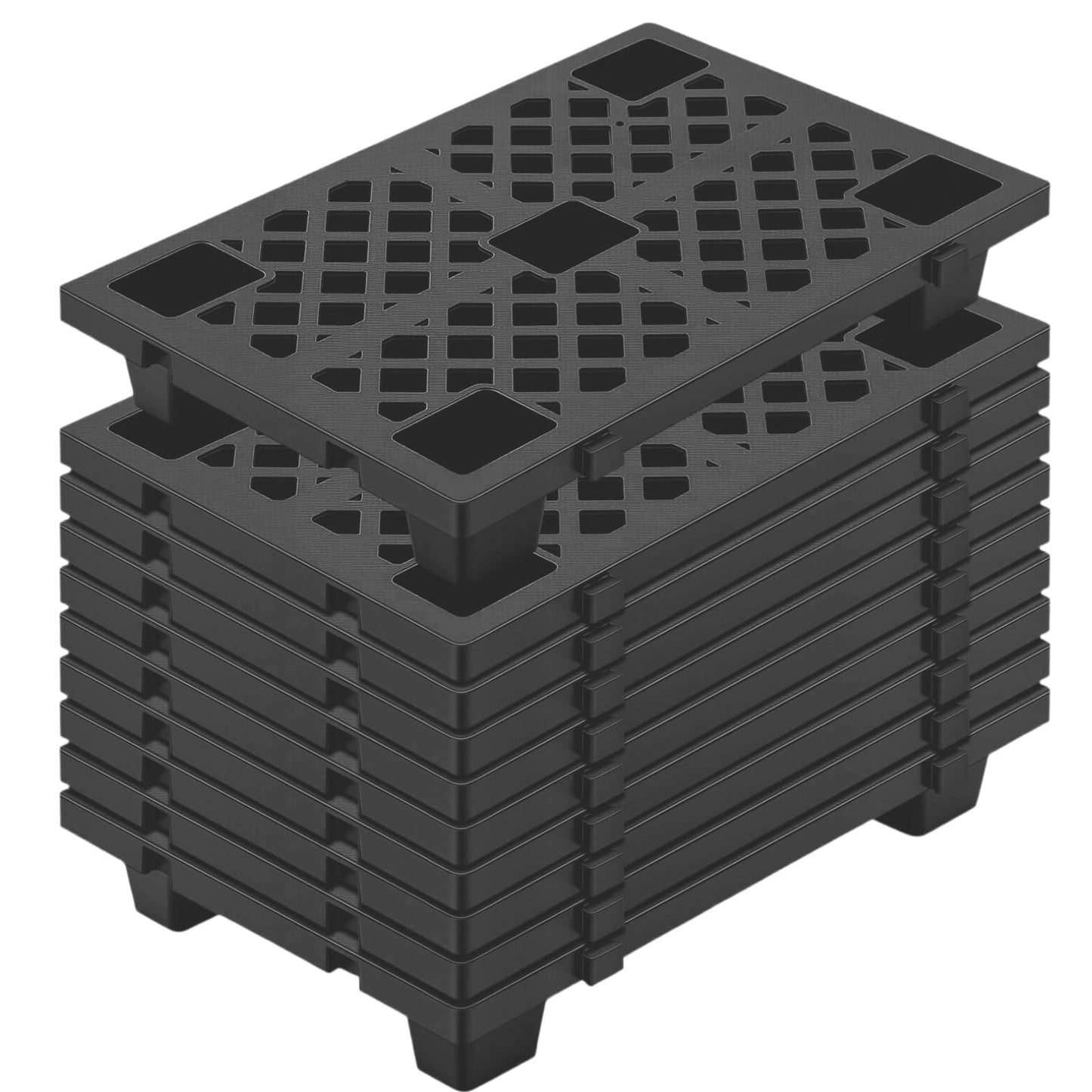 10 Pcs Plastic Pallets Lightweight Nestable Waterproof Floor Pallet Interlocking Storage Pad with Breathable Grids for Indoor Outdoor Warehouse Restaurant Supermarket (23.6 x 15.8 x 3.9 Inch, Black)