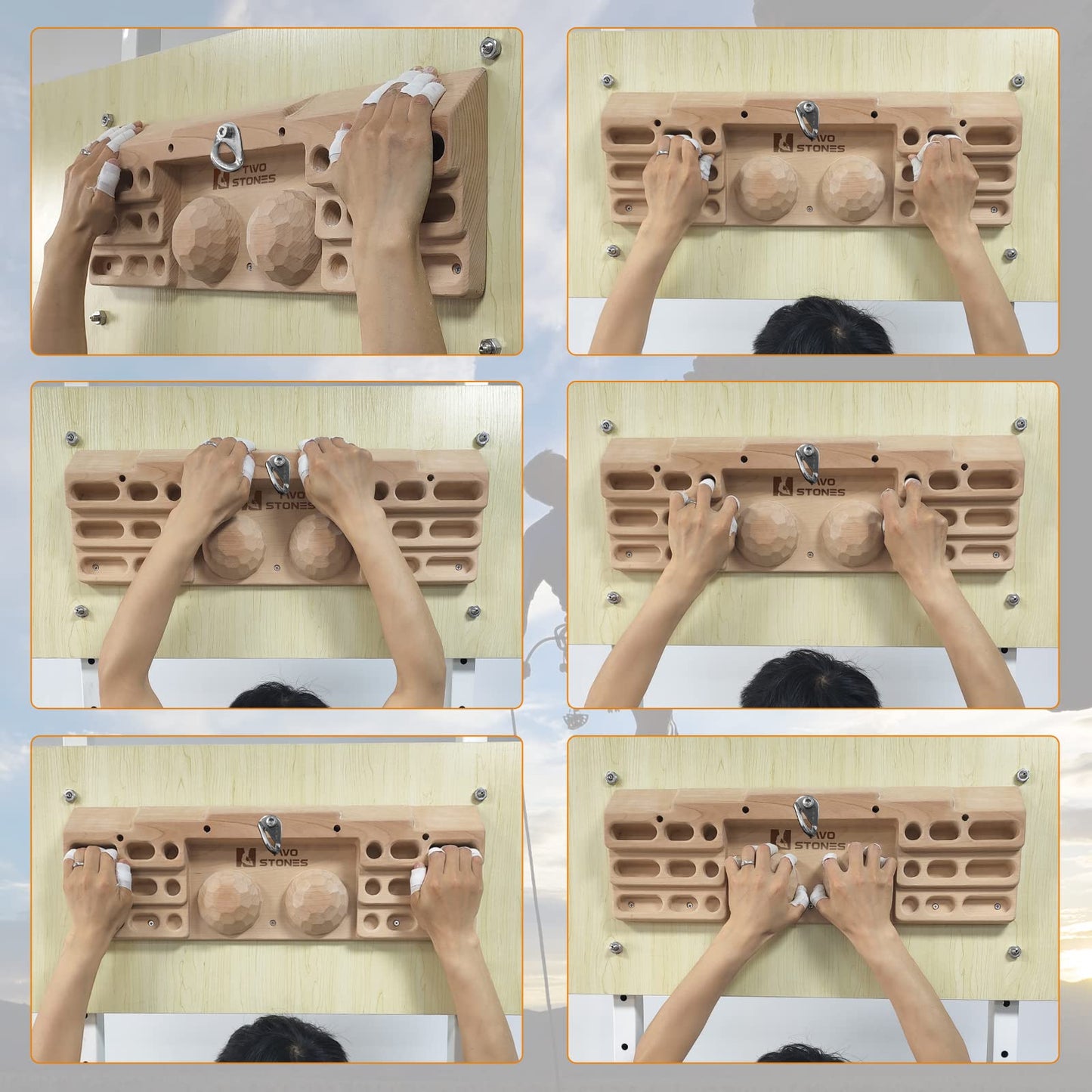 Two Stones Hangboard Rock Climbing Pull Up Bar Designed Training for Climbing, Wooden Fingerboard Climbing Finger Board Training Board for Building Core Strength and Endurance (CJ-HB2051)