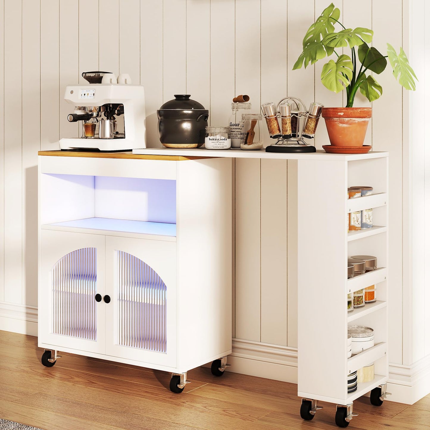 AraSyleon 41'' Kitchen Island with Storage - Versatile Storage Cart & Rolling Island Table on Wheels for Dining Room, Kitchen Use (White)
