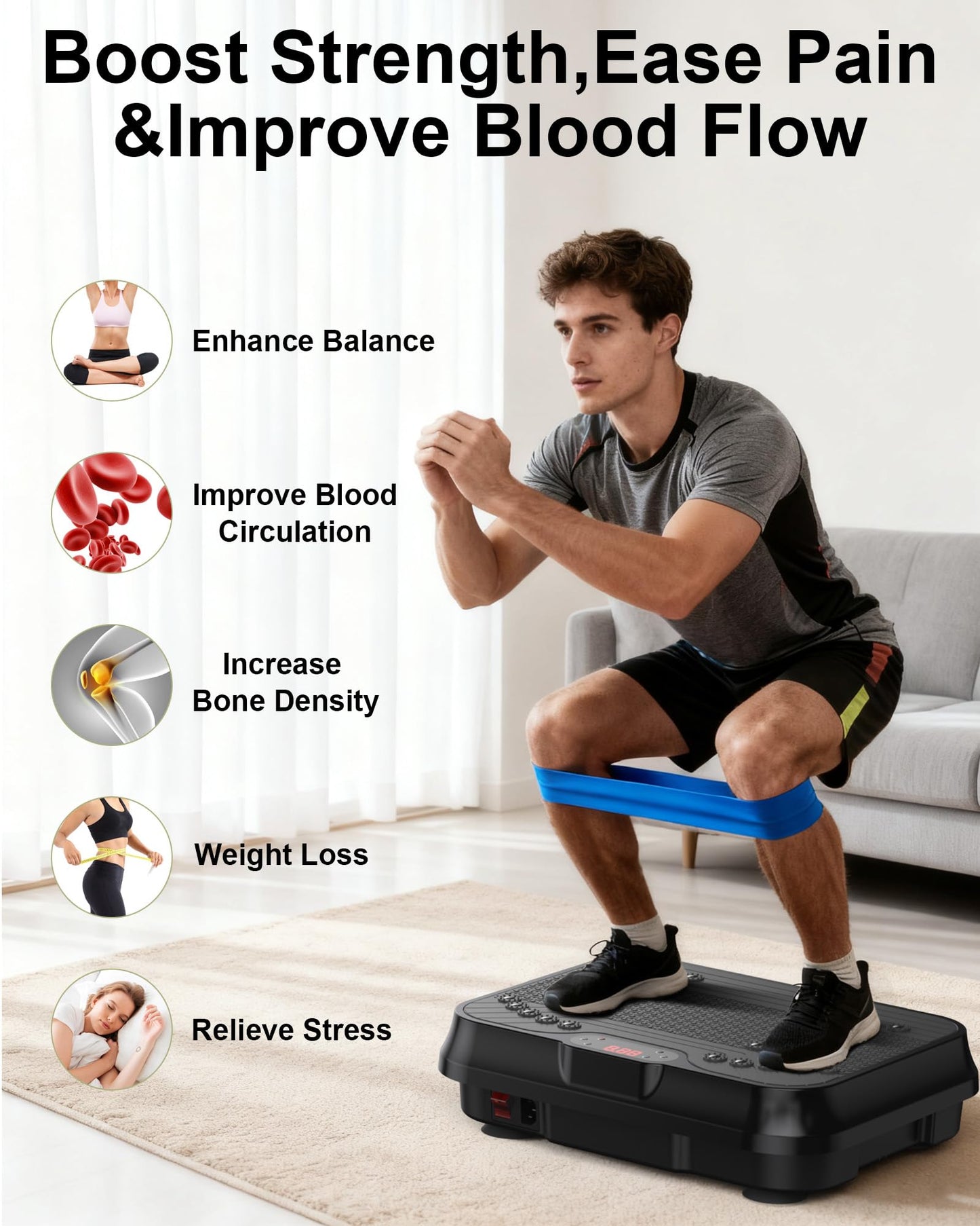 Vibration Plate Exercise Machine, Shake Plate, Vibration Plate for Lymphatic Drainage & Weight Loss, 250 Speed Levels, 400 Lbs Capacity Whole Body Vibrating Plate Workout with Fitness Resistance Band