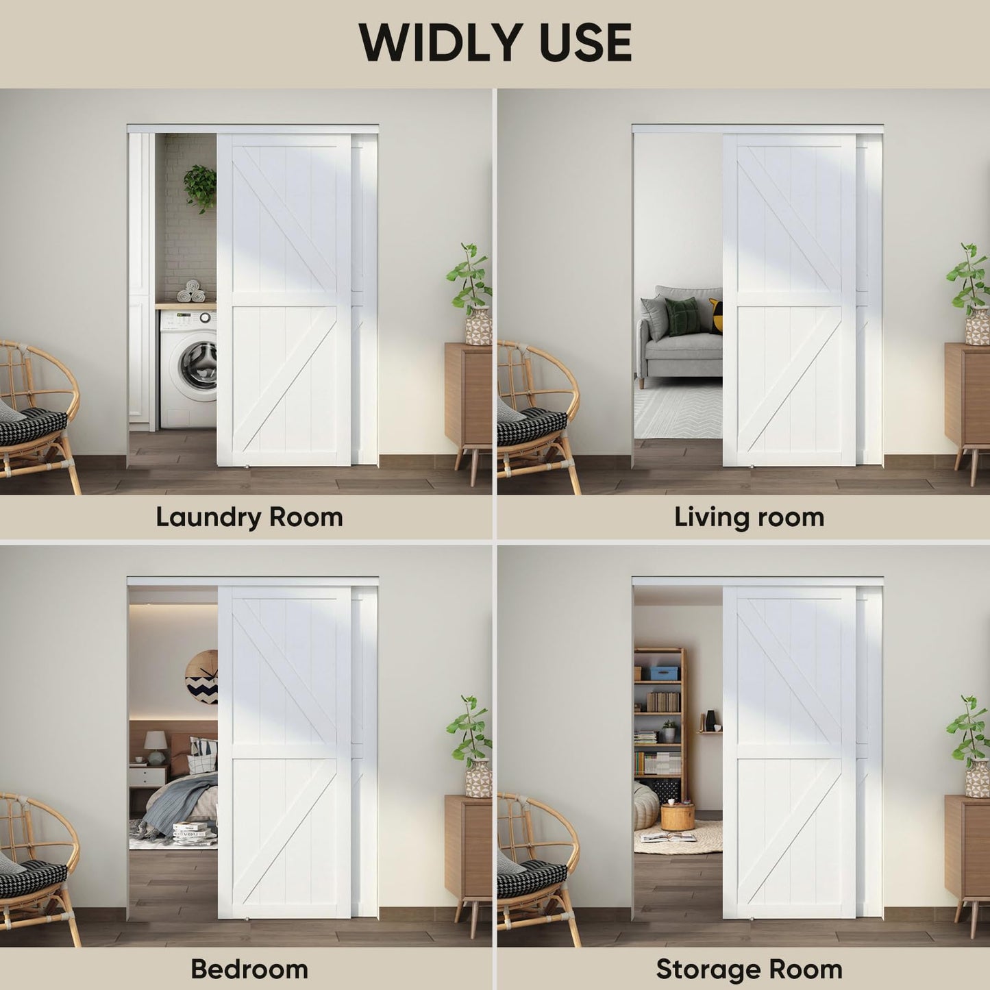 JUBEST 60"(Double 31") x80" Sliding Closet Door, K Style Bypass Closet Door with Hardware Kit & Matching Fascia, Preassembled Solid Wood Slab with Water-Proof PVC Surface, Easy to Install, White