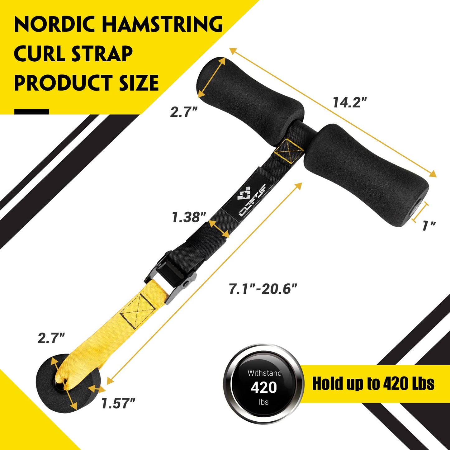 Nordic Hamstring Curl Strap - Holds 420 Pounds, Great for Hamstring Curls, Sit-ups, Spanish Squats & Ab Workout - 5 Second Setup - Home Fitness Equipment