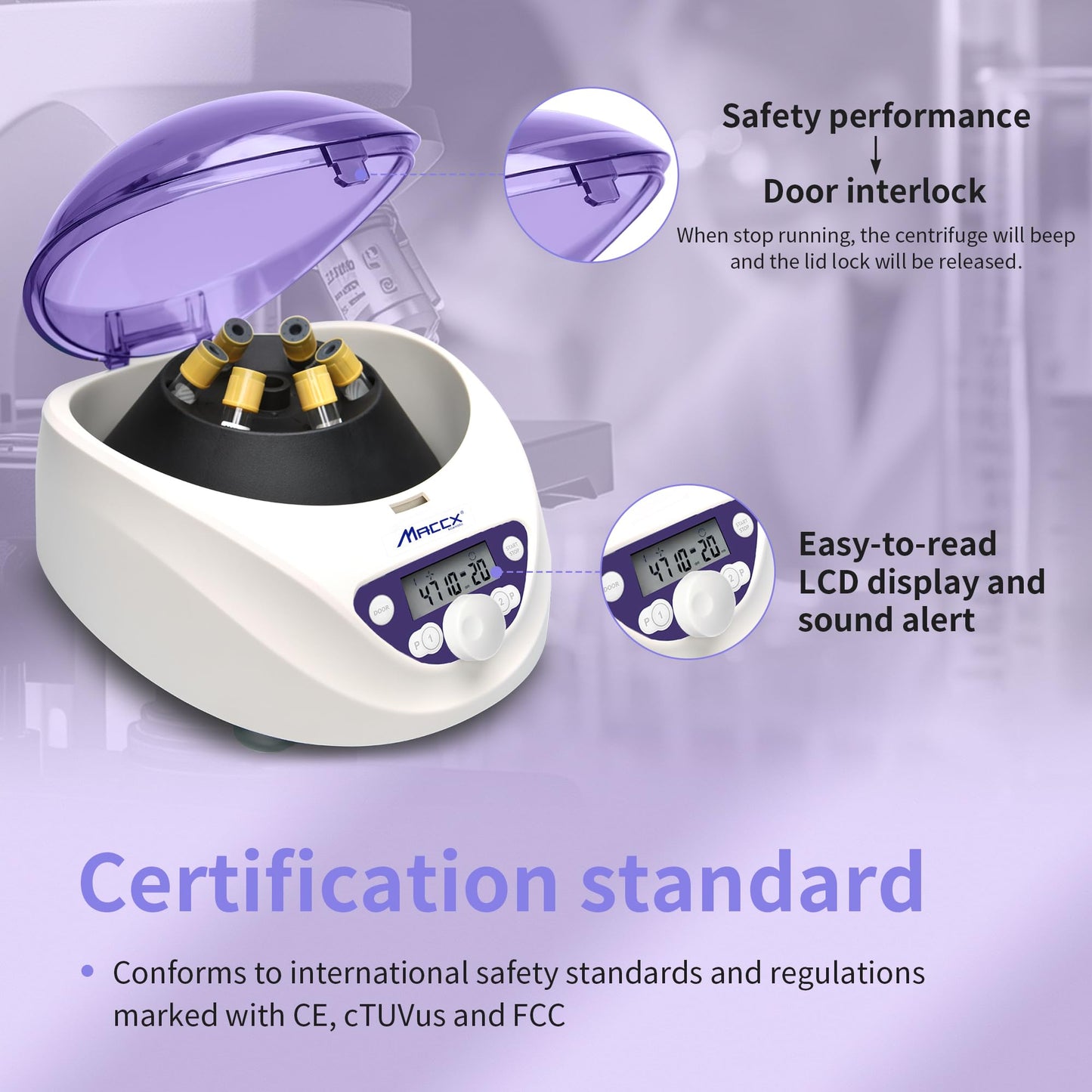 Maccx Lab PRP Benchtop Centrifuge Machine, Speed Range from 300-5000RPM, Rotor for 1.5-5mL/7mL/10mL/15mL/ x6 Tubes, Max. RCF 2600xg Low Speed PRF Benchtop Centrifuge, CEN-001