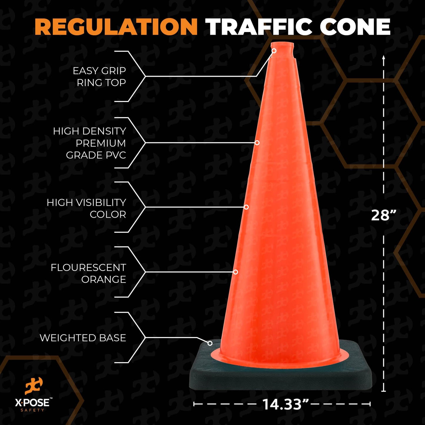 Xpose Safety 28" Orange Traffic Cones Heavy Duty 10lb, 4-Pack - Multipurpose PVC Plastic Safety Cone for Parking, Soccer, Caution, Kids and Construction - Custom Stenciling Available