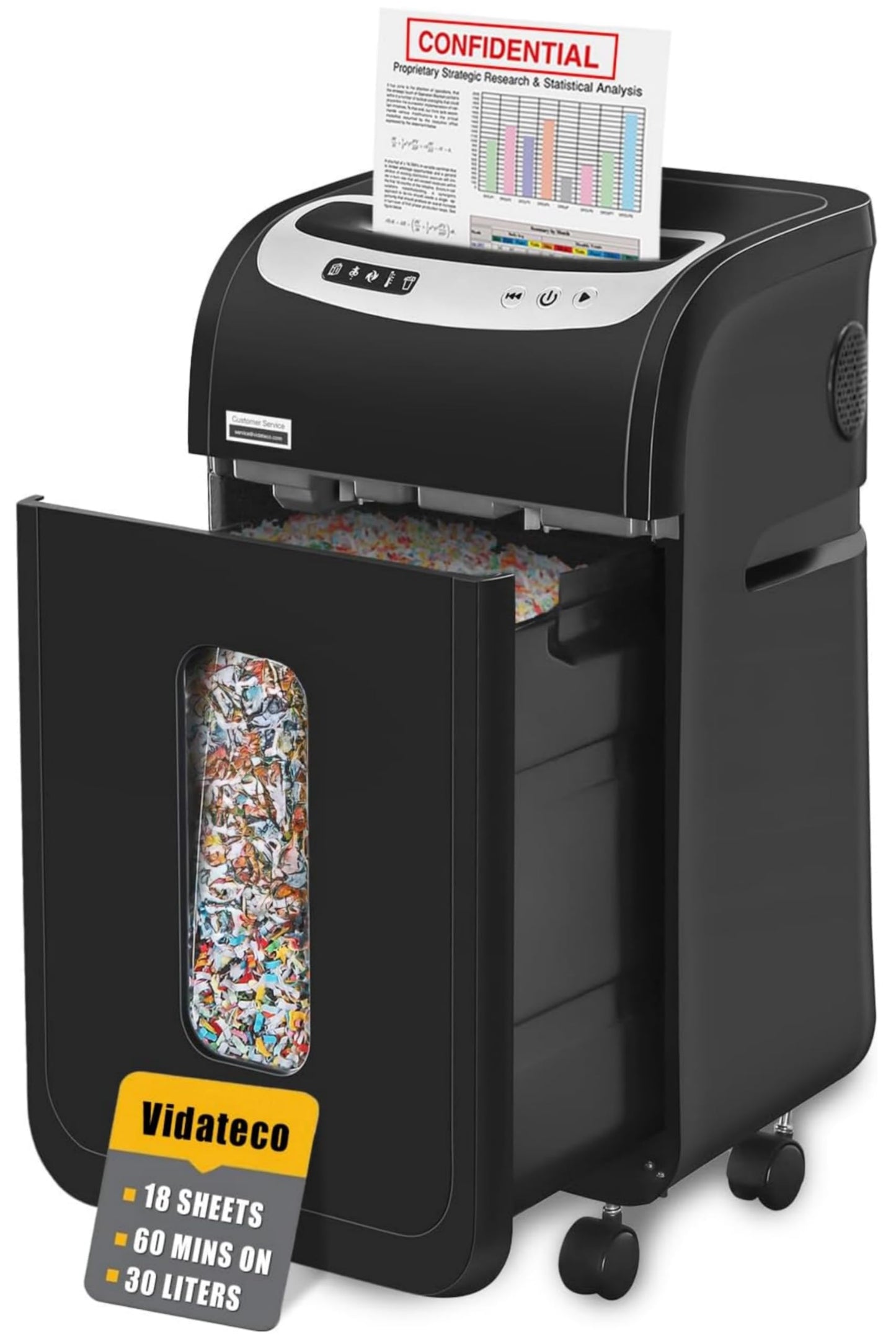 VidaTeco 18-Sheet Paper Shredder for Home Office Heavy Duty, 60-Minute Micro Cut P-4 Security, Auto-Reverse Anti-Jam System, Shreds Staples/CD/Credit Cards, 7.9-Gallon Pullout Bin & 4 Casters (ETL)