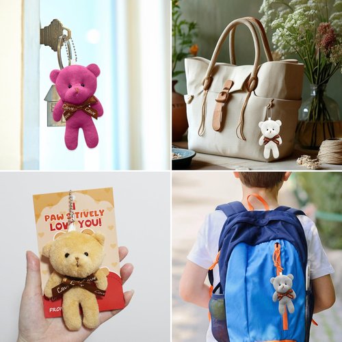 NBDIB 14Pcs Plush Bears with 14 Valentines Day Gift Cards for Kids, Mini Stuffed Animals Bulk Toys for Party Favor, Plush Bear Keychains for Kids Valentines Day Exchange Gift Classroom Prizes