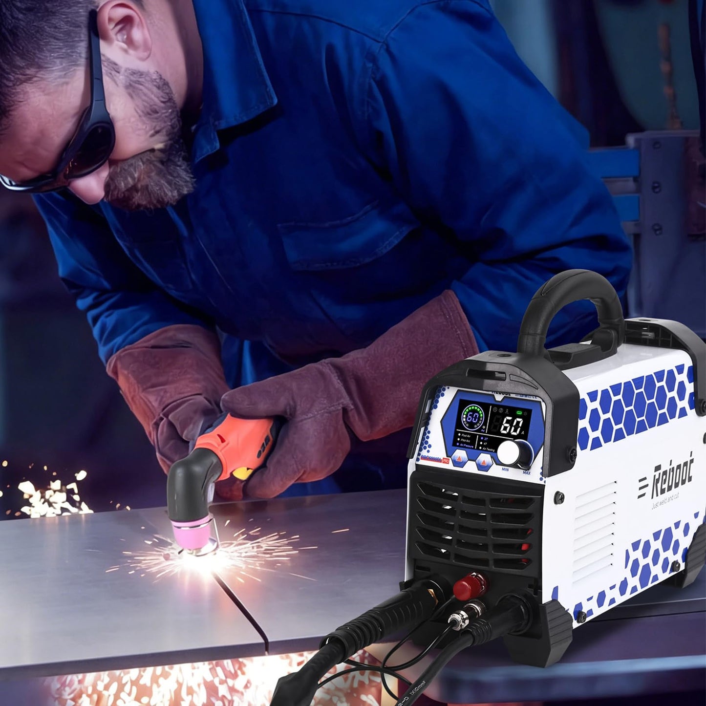 Reboot Pro 60A Plasma Cutter 2025, Pilot Arc Non-Contact Cutting, 120V/240V Dual Voltage,Large Digital Smart Screen, Enhanced for Metal/Mesh/Stainless Steel, 1/2'' Clean Cut 3/4" Max Cut