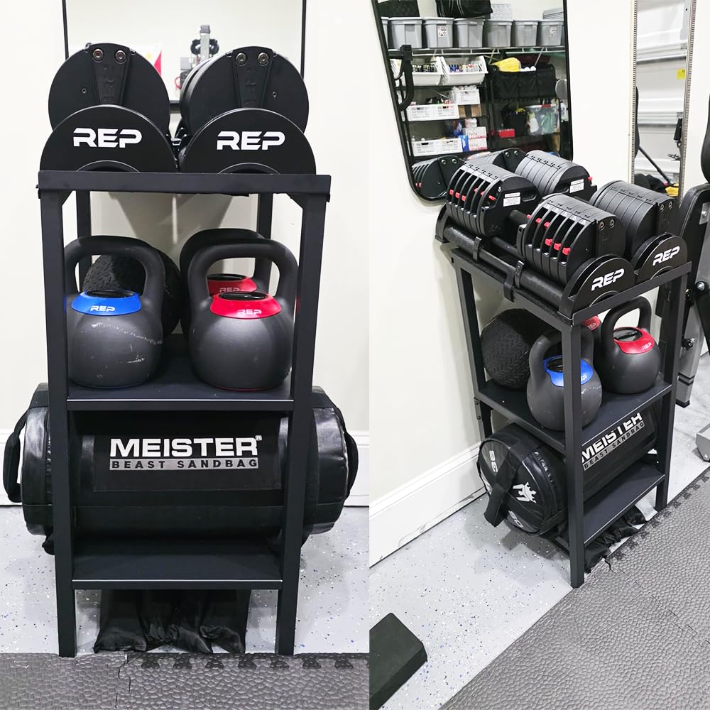 OGODU Commercial Heavy Duty Adjustable Dumbbell Stand & Kettlebell Stand, Adjustable Dumbbell Weight Rack, Kettlebell Storage Rack, Weight Rack for Garage/Home Gym/Commercial with Non-Slip Base, Anti-Tip Safety & Space-Saving Design, Weight Capacity 500/6