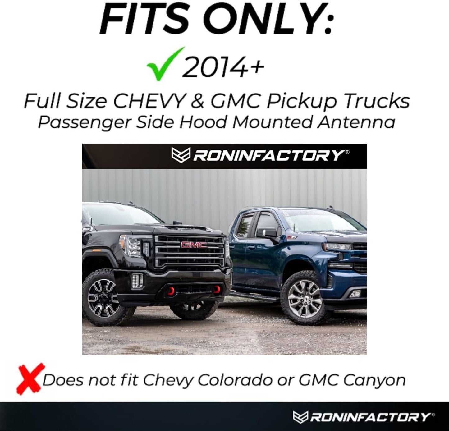 Ronin Factory (2014+) (8 Inch Truck Antenna for Chevy Silverado & GMC Sierra Accessories Anti Theft - Carwash Safe