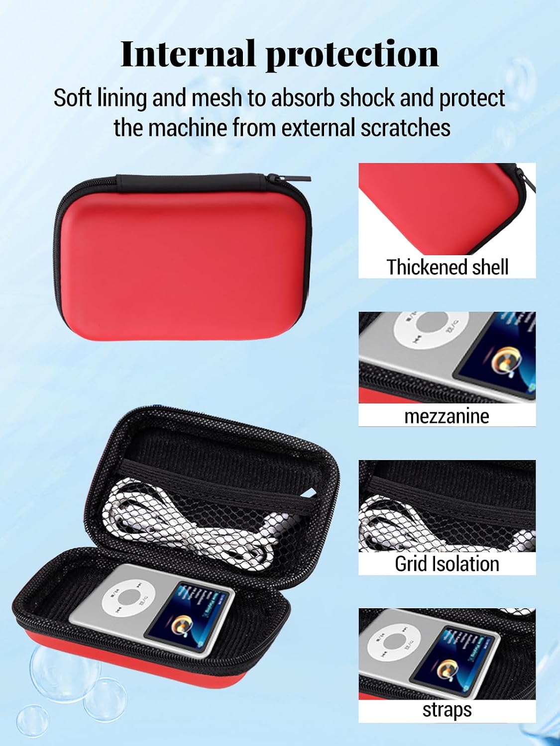 ZBAGUG Y1 Mp3 for Innioasis Player Protective case, Shockproof and Waterproof, with mesh Pocket, Portable