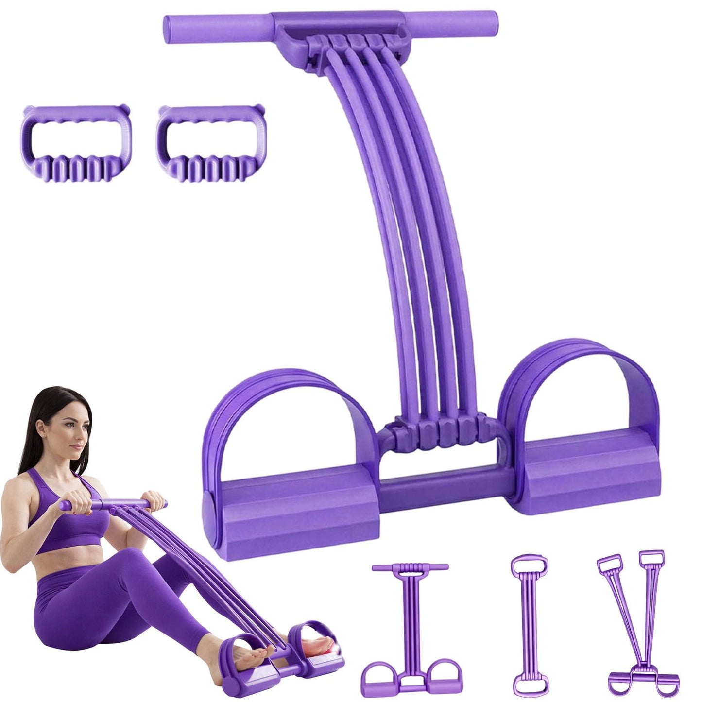 2026 Upgrade Pedal Resistance Band with Handle,8 Tube Detachable Elastic 3-in-1 Multifunctional Foot Pedal Resistance Assistance Expander for Foot Pedal Pull, Back Stretch & Chest Expand (Purple)