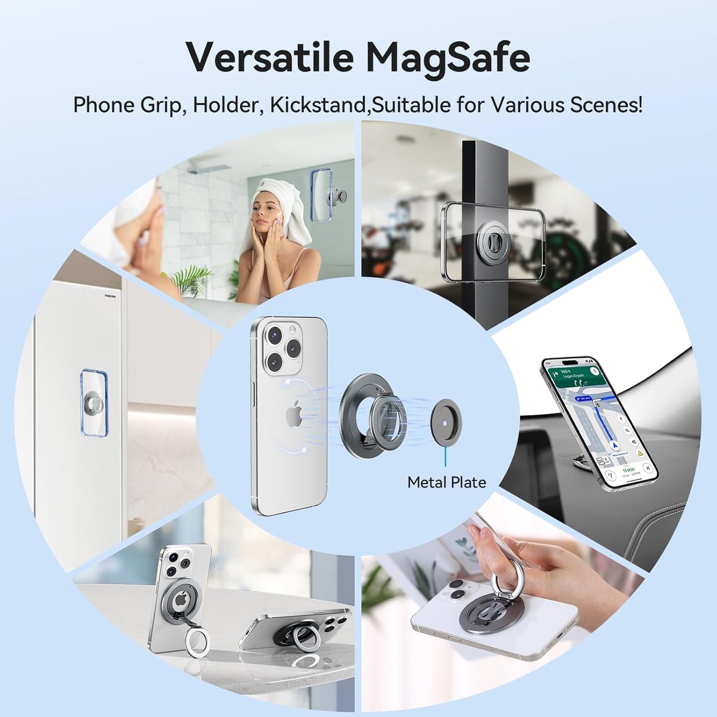 360 Ultra-Light Dual Sided Magnetic Phone Holder,Car Mount, Rotation Finger Ring Holder,Foldable Magnetic Cell Phone