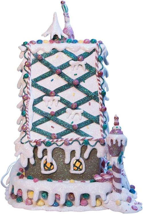 Kurt Adler Gingerbread Inn Decoration - 13-Inch Claydough Design with C7 Bulb Lighting