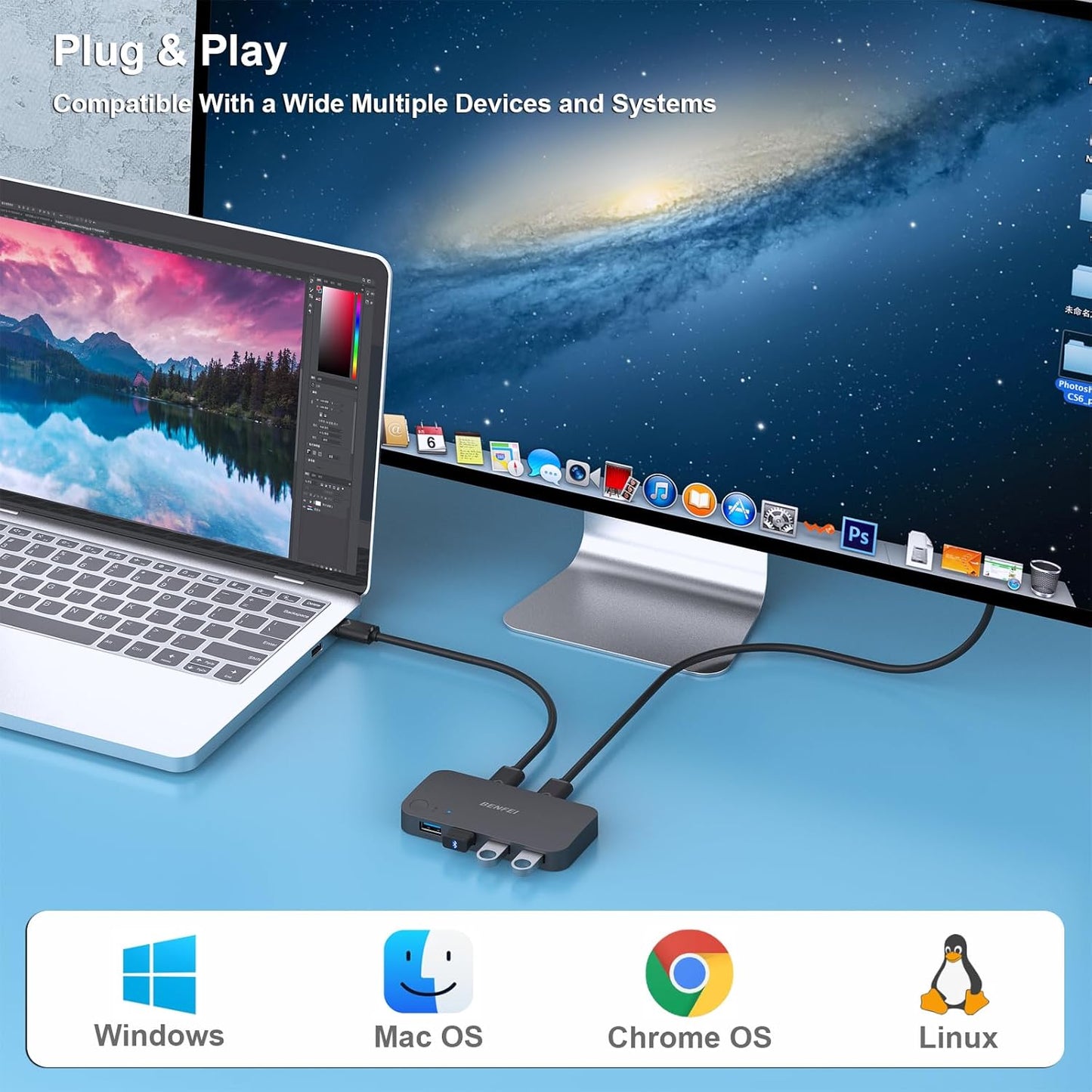 3.0 2 4 BENFEI USB Switch, USB Switch Computers Share USB for PC, Mouse, Keyboard, Printer, Scanner, USB KVM Switch