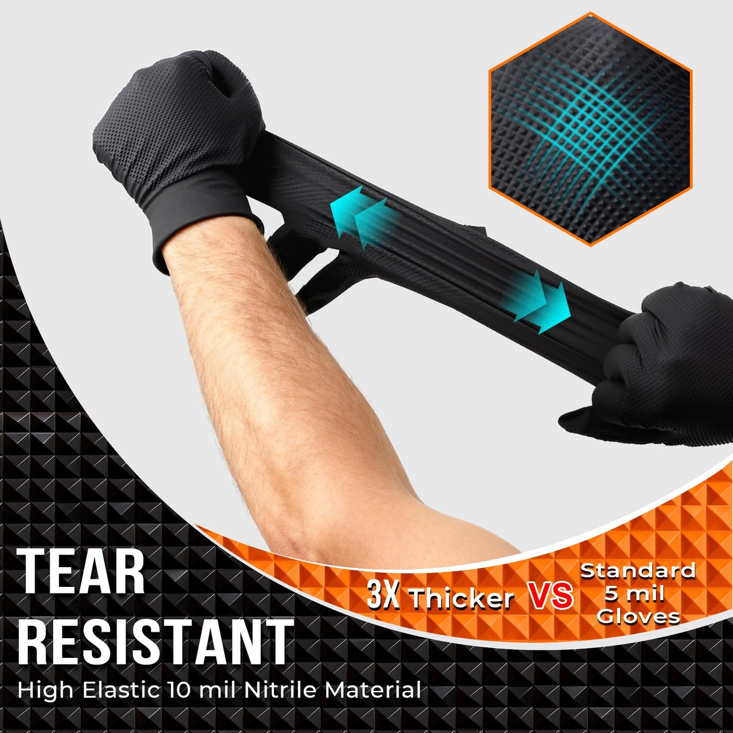 ANBOSON Black 10 Mil Nitrile Gloves, Diamond Textured Grip, Extra Thick Heavy Duty Disposable, Latex-Free, Tear & Chemical Resistant, Multipurpose Gloves for Kitchen, Cleaning, Medium