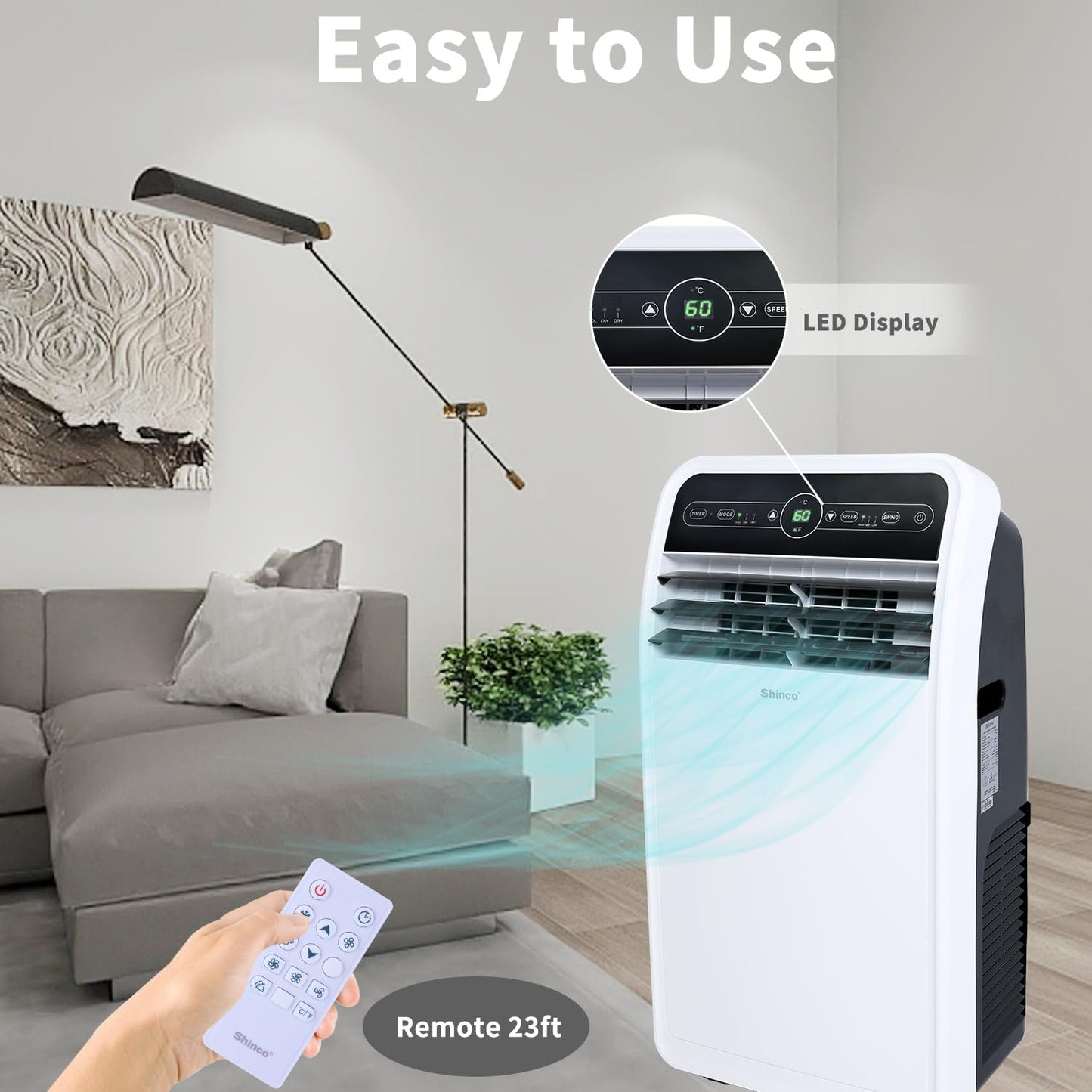 Shinco 12,000 BTU Portable Air Conditioner, Portable AC Unit with Built-in Cool, Dehumidifier&Fan Modes for Room up to 450 sq.ft, with Remote Control, 24 Hour Timer, Installation Kit