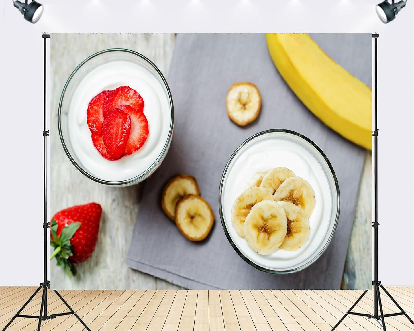 TryKid 10x8ft Strawberry Banana Yogurt Parfait Backdrop Fresh Fruit Healthy Snack Scene Photography Background Brunch