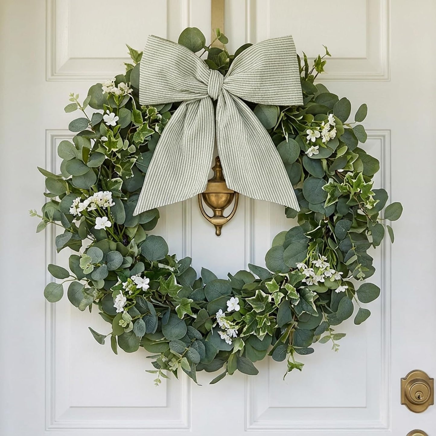 Skiennix Wreath Sash - Holiday Stripes Ribbon for Front Door | 5.1'' W x 59'' L, Green Striped