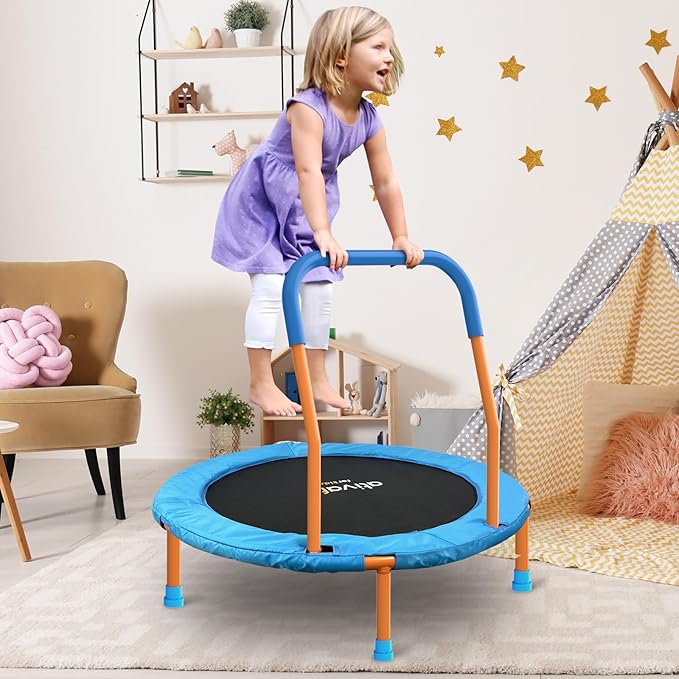 Ativafit 36inch Mini Toddler Trampoline for Kids Ages 2-6 Indoor Outdoor Folding Small Rebounder Trampoline with Foam Handle Safety Padded Cover Fun for Kids