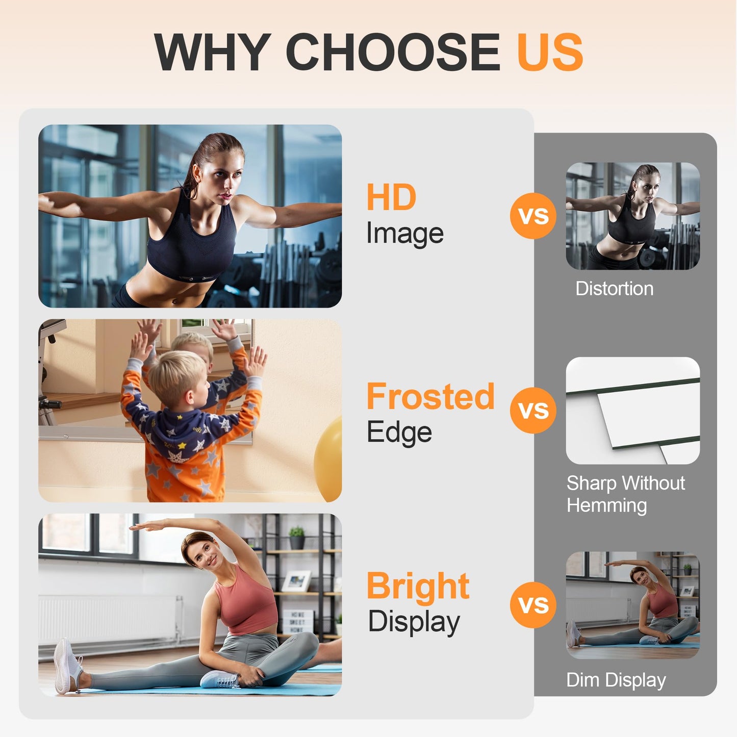 Hasipu Home Gym Mirror, 48"x24" Each, 2-Pack Frameless Wall Mounted Mirrors with Glass Clamps & 1 Aluminum Rail, Large Body Mirror for Home Gym, Yoga Studio, Bedroom, Silver Tempered Glass