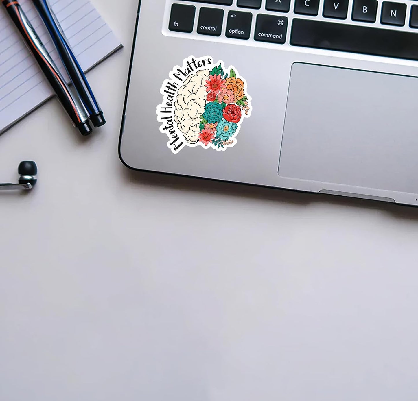 AKLDGifts 3Pcs - Mental Health Matters Sticker - Floral Brain Sticker - Healthcare Notebook Water Bottle Tumbler Laptop