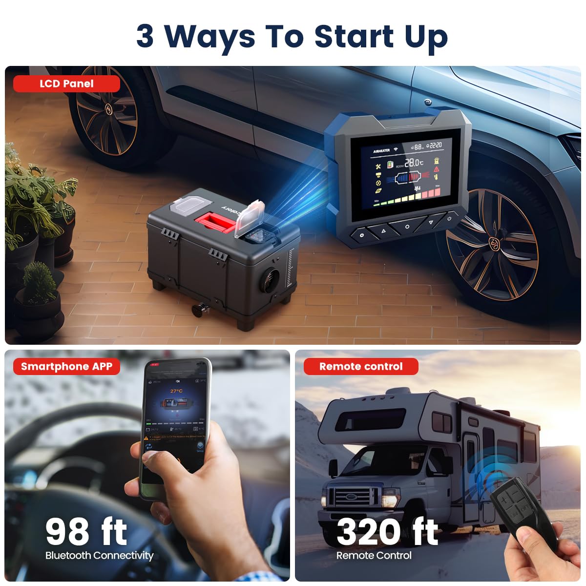 HCALORY 8KW Diesel Air Heater All-in-one 110V AC & 12V DC Support with Altitude Mode 5L Fuel Tank Portable Parking Heater Bluetooth APP Control Heating for Car Truck Boat RV Campers