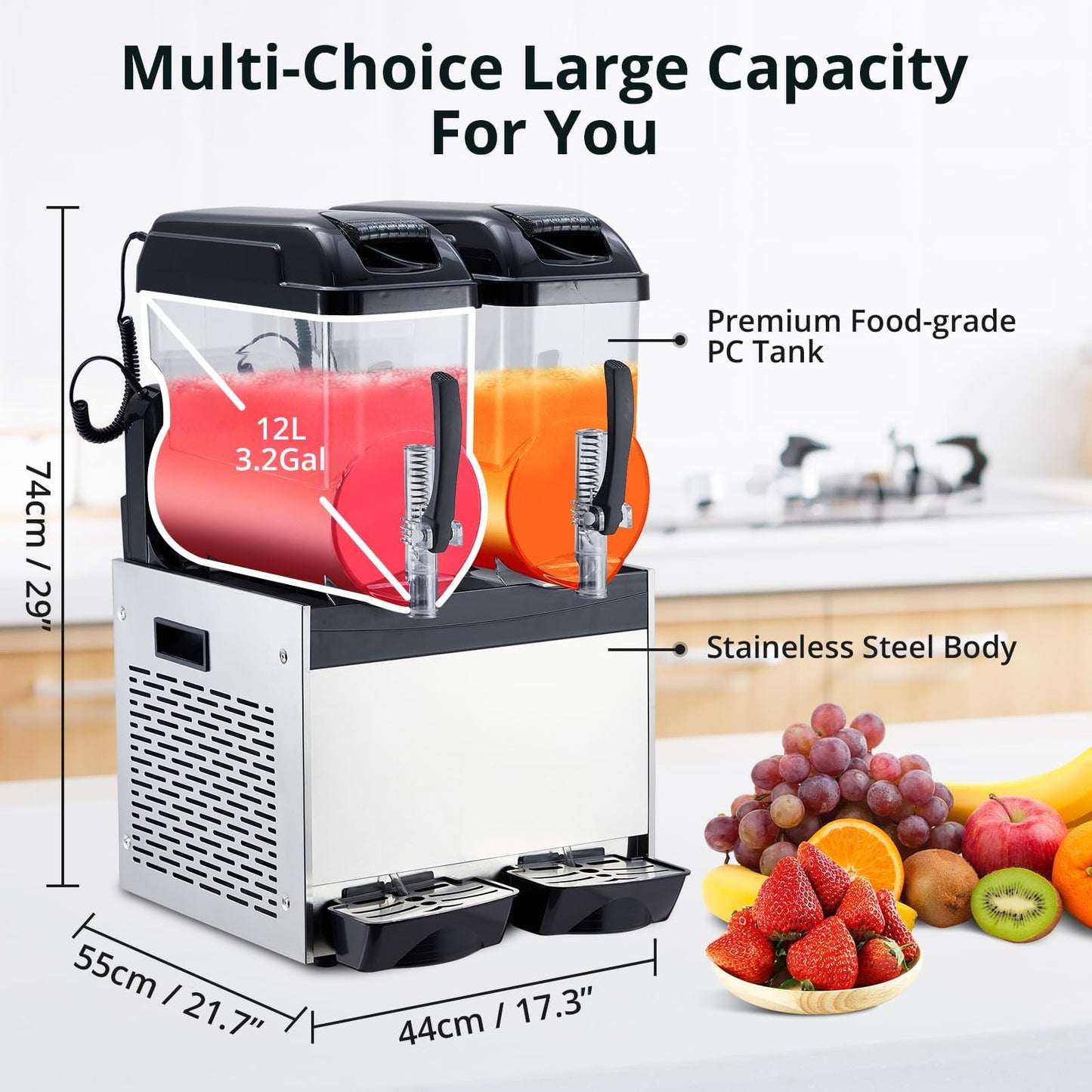 GarveeTech Black 12 L*2 700W Commercial Slushy Machine - Self-Cleaning Stainless Steel Frozen Drink Margarita Ice Cream Maker for Snow Melts, Cocktails - Ideal for Homes, Coffee Shops,and Restaurants