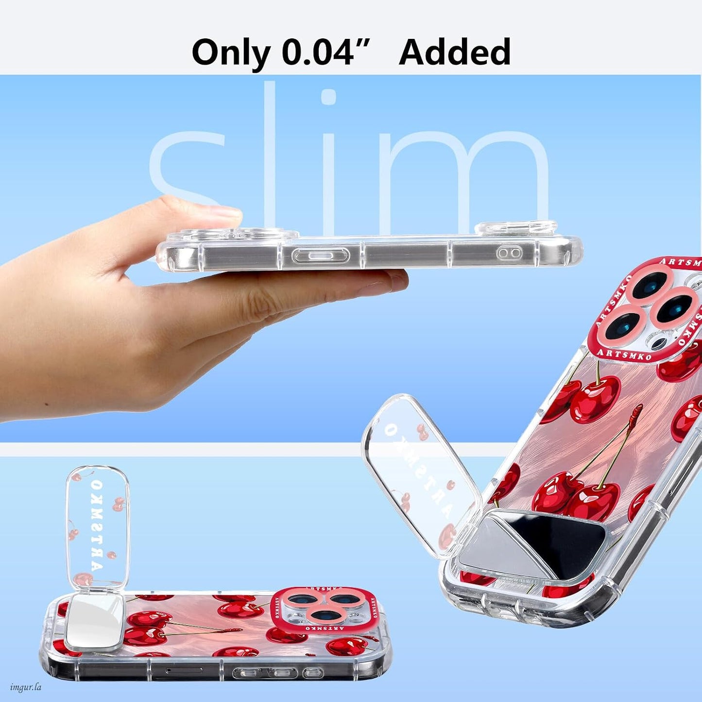 ARTSMKO 11, (11) Super Shiny Cute Red Cherry Phone Case: Fashion Mirror Bracket & Fruit Design Compatible with iPhone