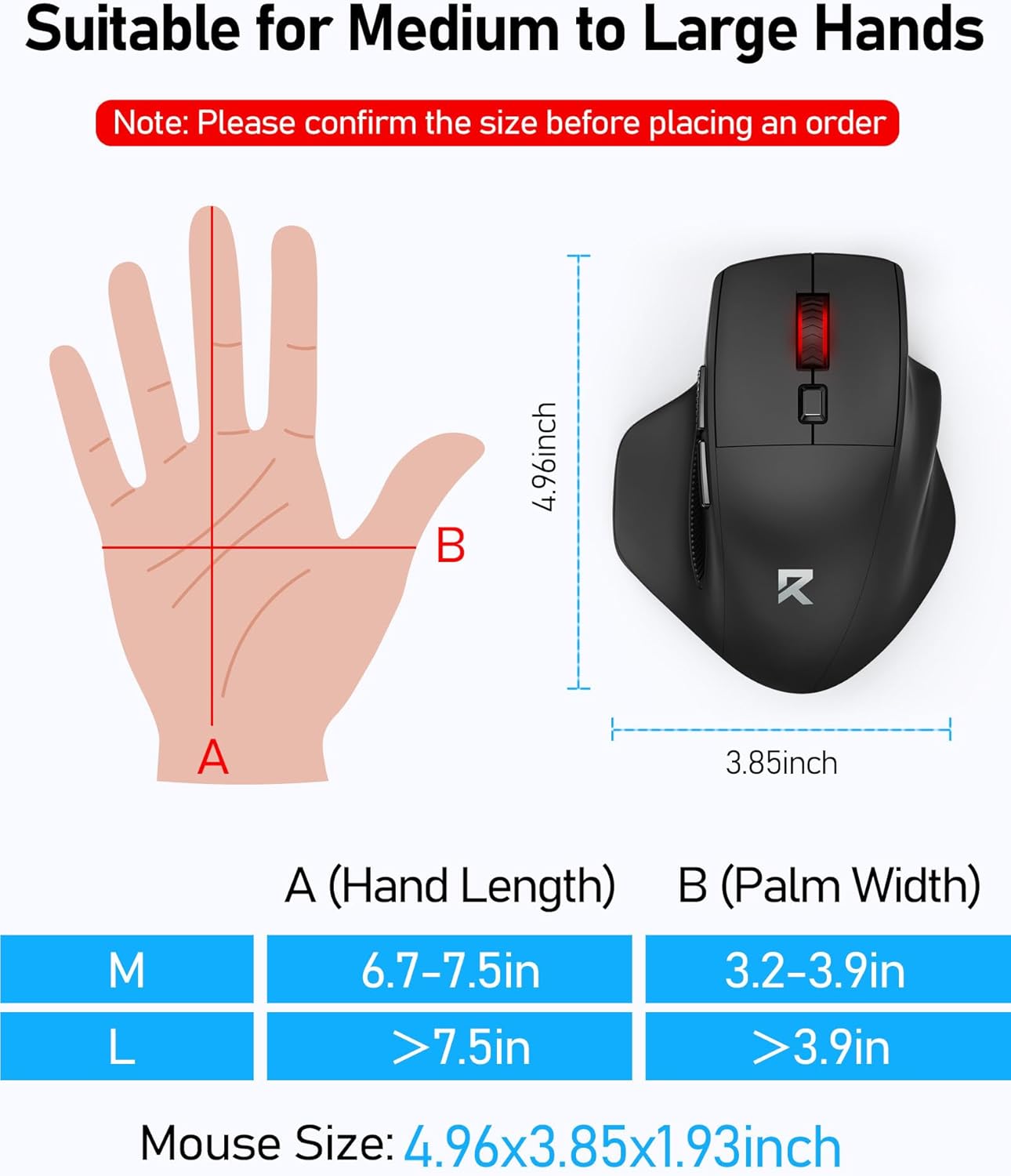 Redragon 2.4GHz 6 4000 Big Wireless Mouse for Medium to Large Hands, Ergonomic Computer Mouse, Buttons, DPI, Full Sized