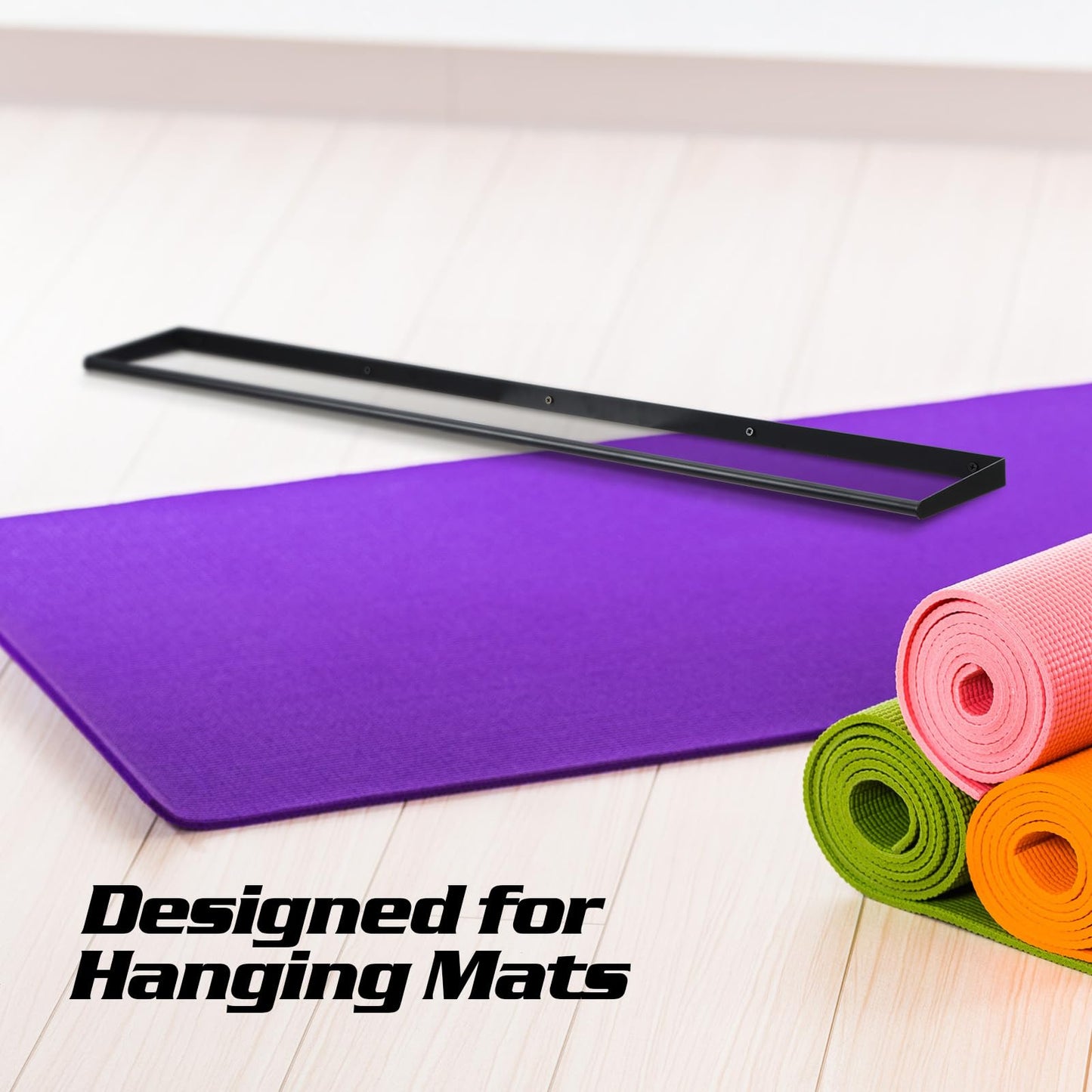 Sintuff 49 x 7 x 2 Yoga Mat Holder Hanging Mat Wall-mounted Rack Holds up to 60 Exercise Mats Holder for Home Gym, Fitness Classes, Yoga Studio