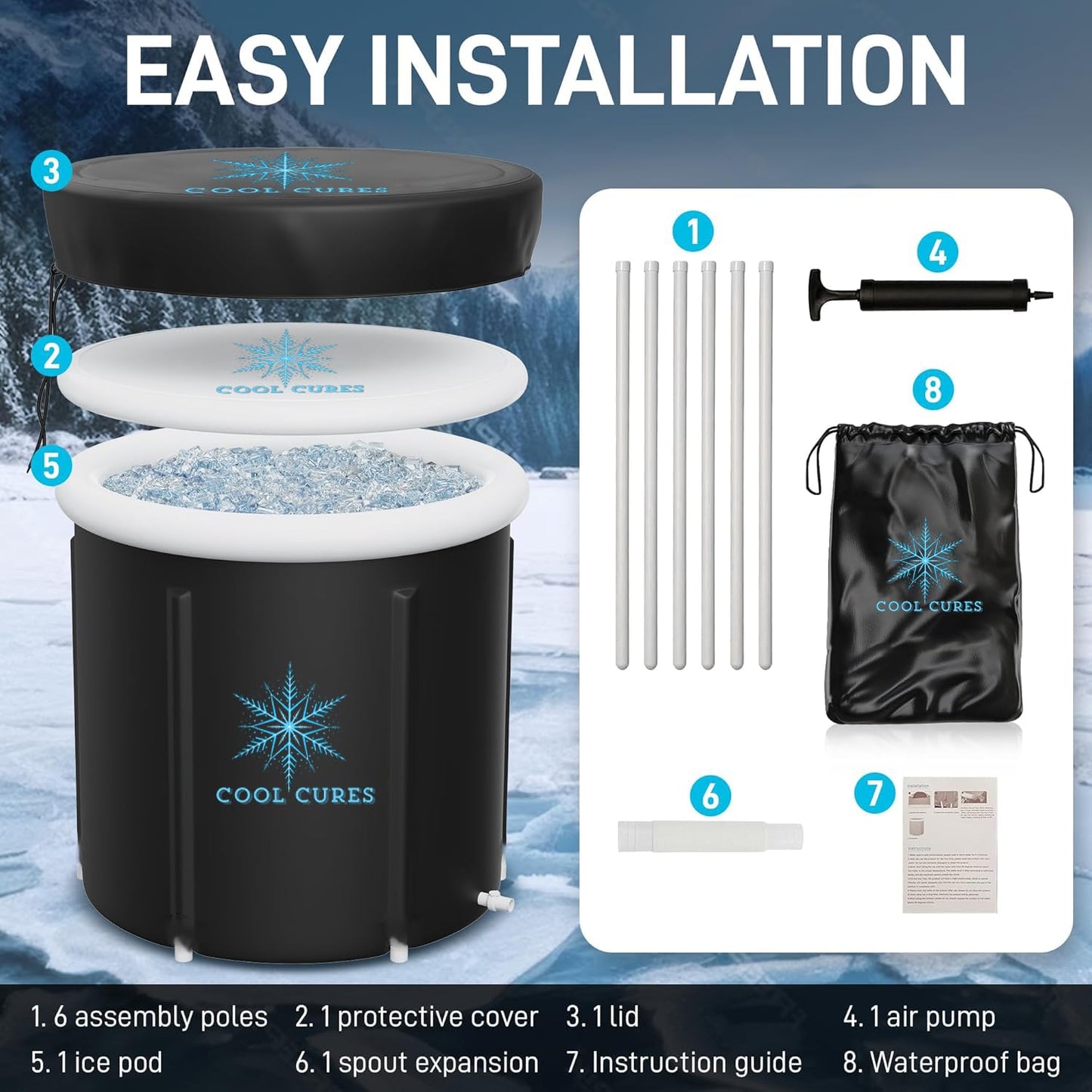 Coolcures Portable XL Ice Bath Tub - 105 Gal Ice Plunge Tub for Athletes, Recovery & Hot/Cold Therapy - Easy Setup Cold Plunge Tub with Lid & 5-Layer Insulation - Fast Drainage Inflatable Ice Bath