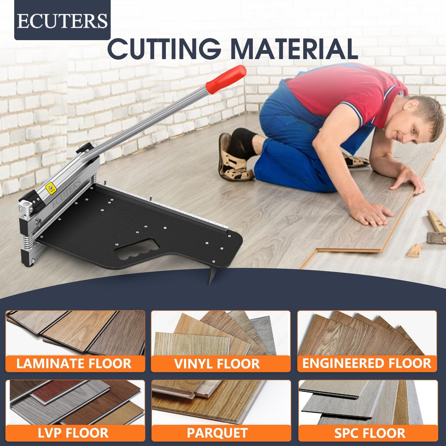 13“ Laminate|Vinyl Floor Plank Cutter with Blade, ECUTERS Heavy Duty Flooring Cut Up to 16mm Thick Floors, Portable Angle Length Cutting Flooring Tools - Engineer Wood Parquet LVP LVT VCT SPC WPC