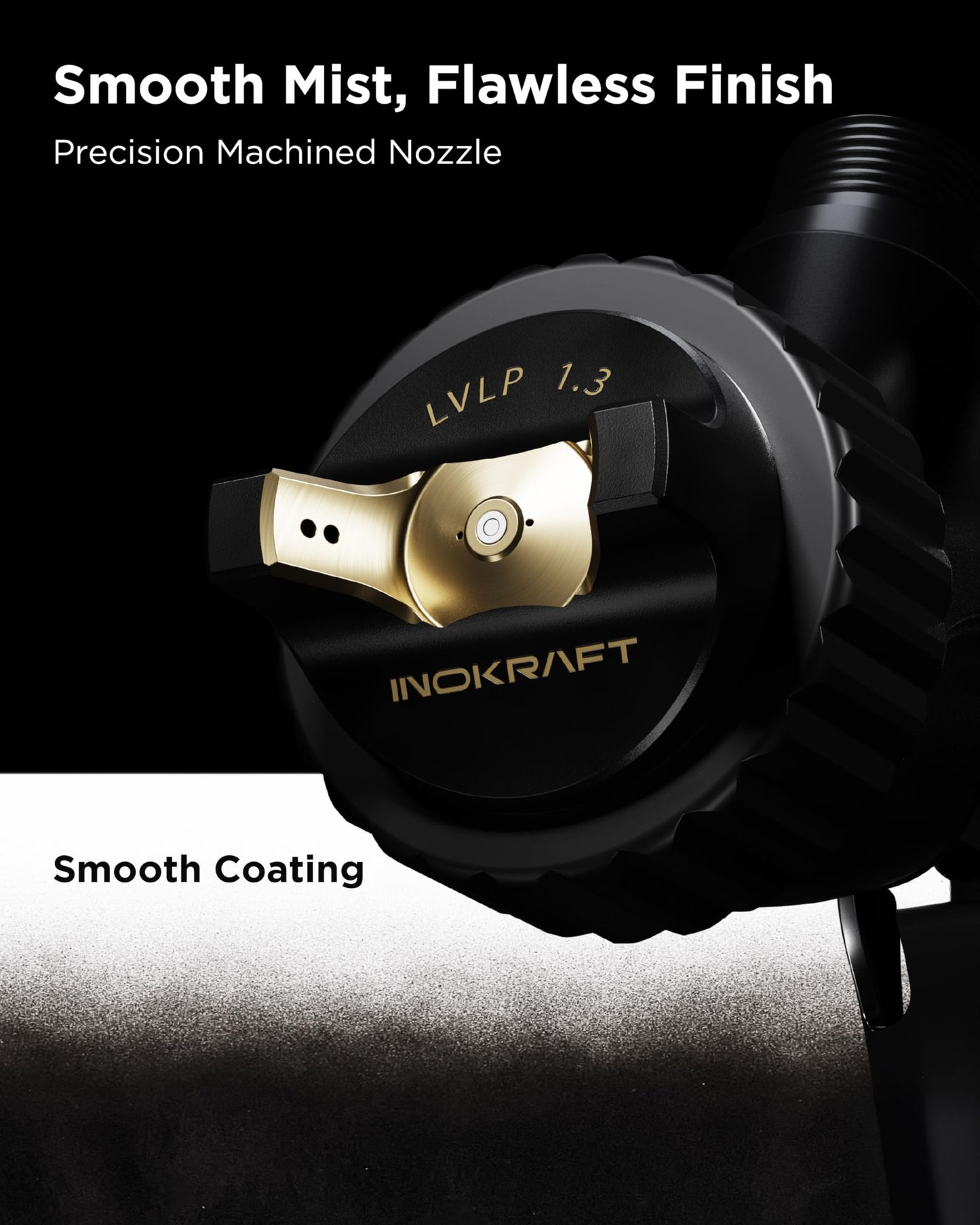 InoKraft Drizzle Pro LVLP Spray Gun, Precise Low-Overspray Performance with Ultra-Light 340g Design. Includes 1.3B/1.3C Nozzles and Accessories, Ideal for Automotive and Industrial Coatings
