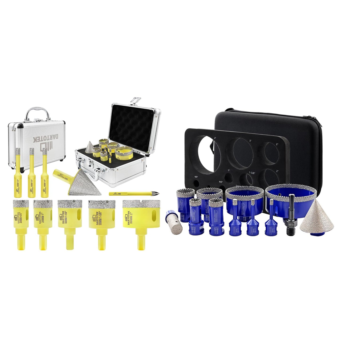 Diamond Core Drill Bits Set 10PCS - DARTOTEK Tile Hole Saw Kit (6/6/6/20/25/32/35/50mm/1 3/8"/6mm for Porcelain, Ceramic Tile, Granite, Marble, Masonry