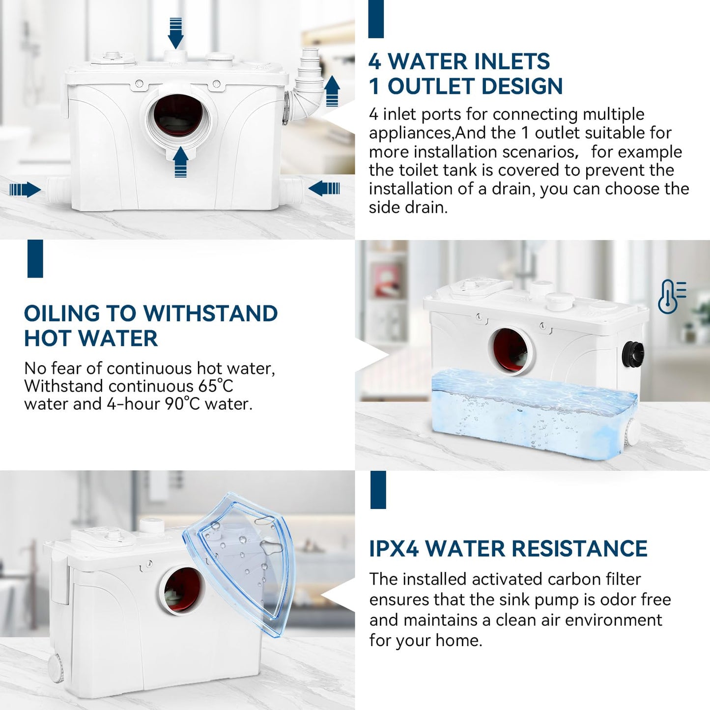 900W Macerator Pump Toilet Pump Upflush to 29.5FT 2200GPH Utility Sink Pump with 4 Water Inlets 1 Outlets Macerating Toilet System for Toilet Sink Shower Laundry Kitchen Basement