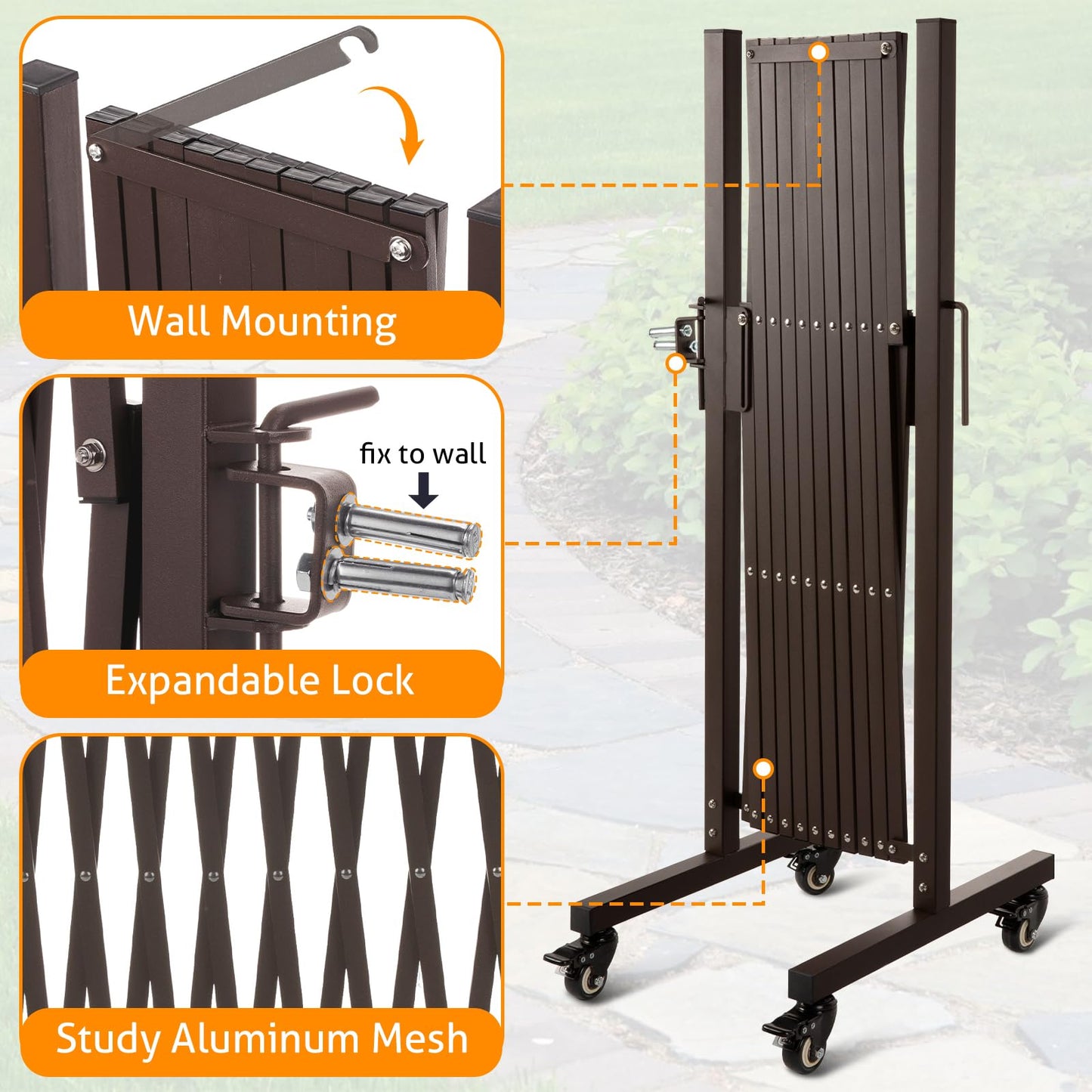 WICHEMI Expandable Driveway Gate, Retractable Gate Outdoor 10.8FT Portable Fence for Wide Openings Temporary Traffic Garage Barricade Safety Gate for Backyard