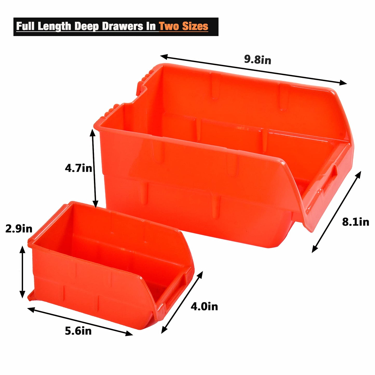 Wallmaster Wall Mounted Storage Bins, Wall Storage Bins Parts Rack 10 Bins&3 Rails Wall Mount Tool Organizer Hardware Storage Organizer (Orange)