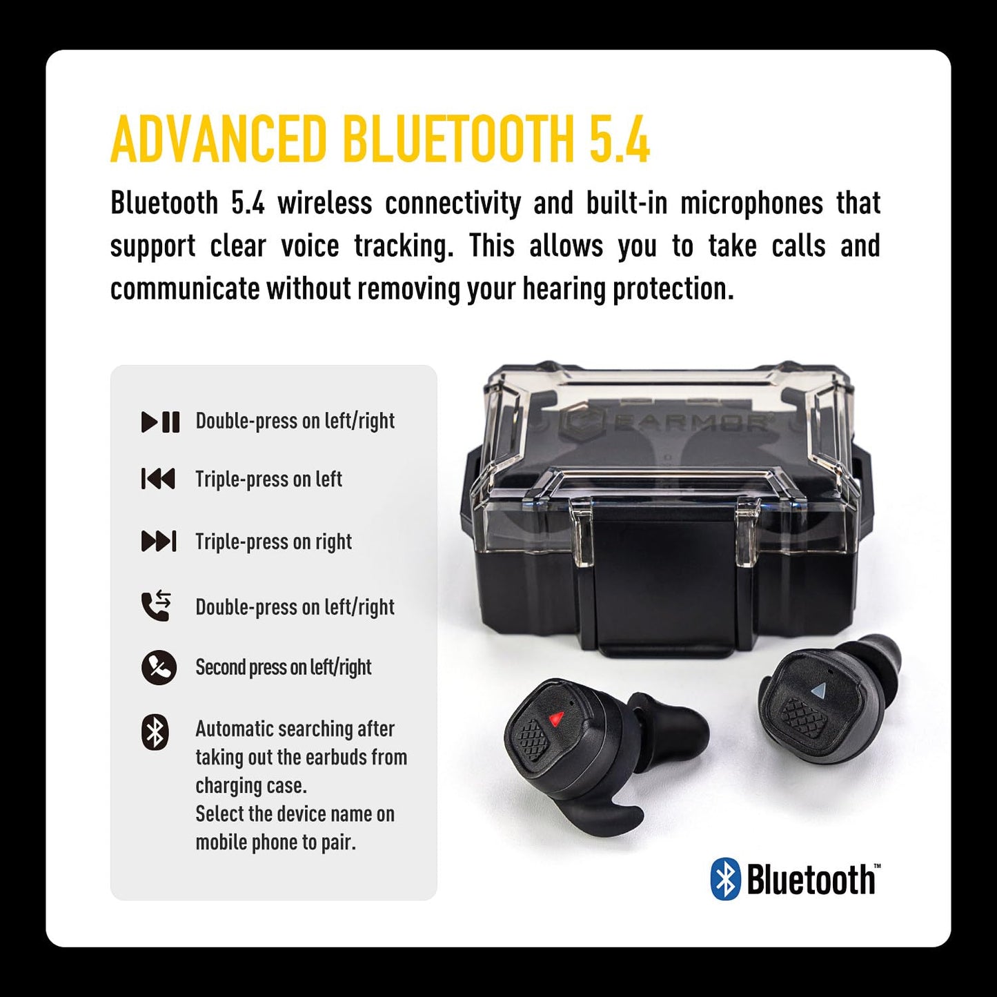 EARMOR M20T PRO Upgraded Electronic Shooting Ear Protection, NRR 30dB, Bluetooth 5.4, Noise Canceling & Sound Amplification, Tactical Hearing Protection for Gun Range, Waterproof, Wind Resistant