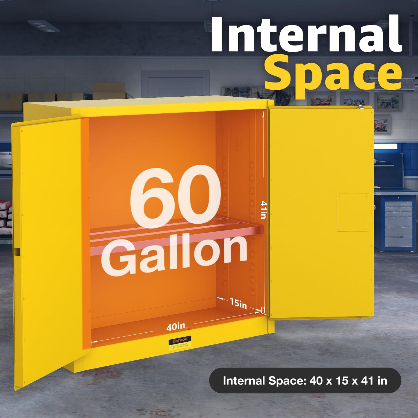 Vohala Flammable Storage Cabinet, 60 Gallon, 42.9" W x 18.1" D x 44.1" H, Wide Double-Wall Steel Fire Cabinet for Chemical Storage