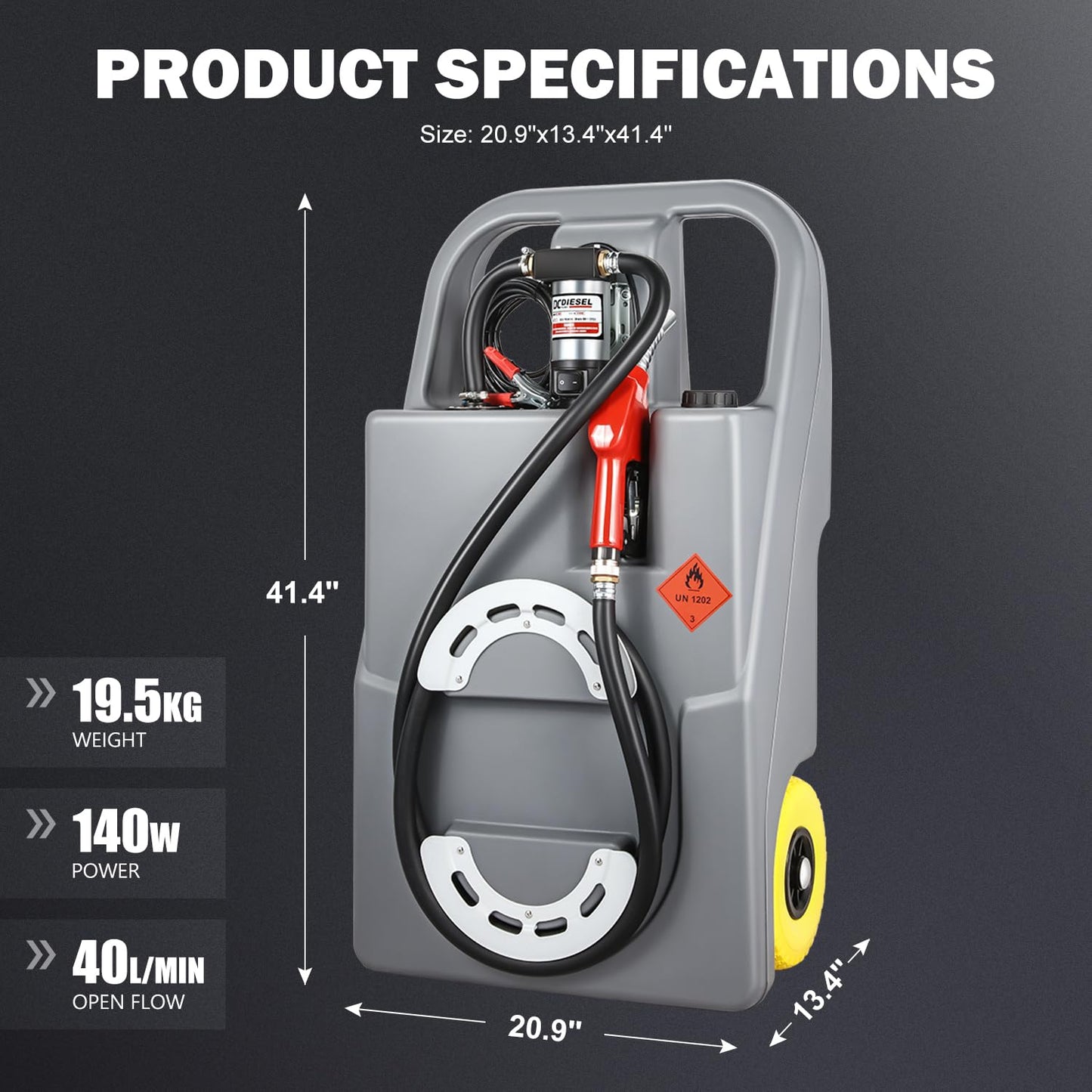 DNA MOTORING Portable Fuel Tank Caddy 26 Gallon 100L 12V Diesel Transfer Unit for Cars Trucks Lawn Mowers ATVs Boats,Grey,TOOLS-00303
