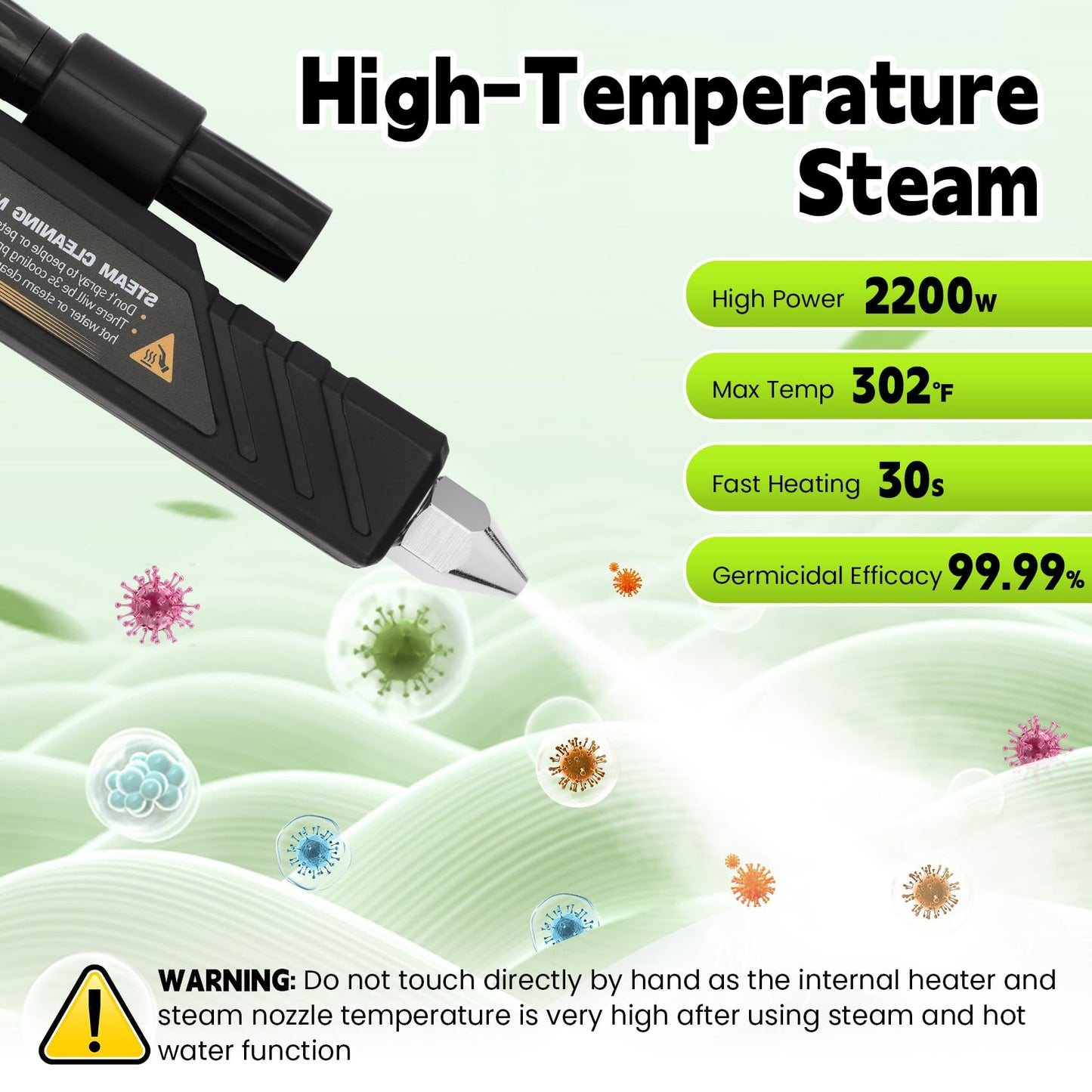 2200W High Pressure Steam Cleaner, Portable Steamer for Cleaning, 5 Cleaning Modes, 30s Fast Heating, 120V, Multi-Purpose Steam Cleaner for Home, HVAC, Grout, Car Detailing, Floor, Upholstery