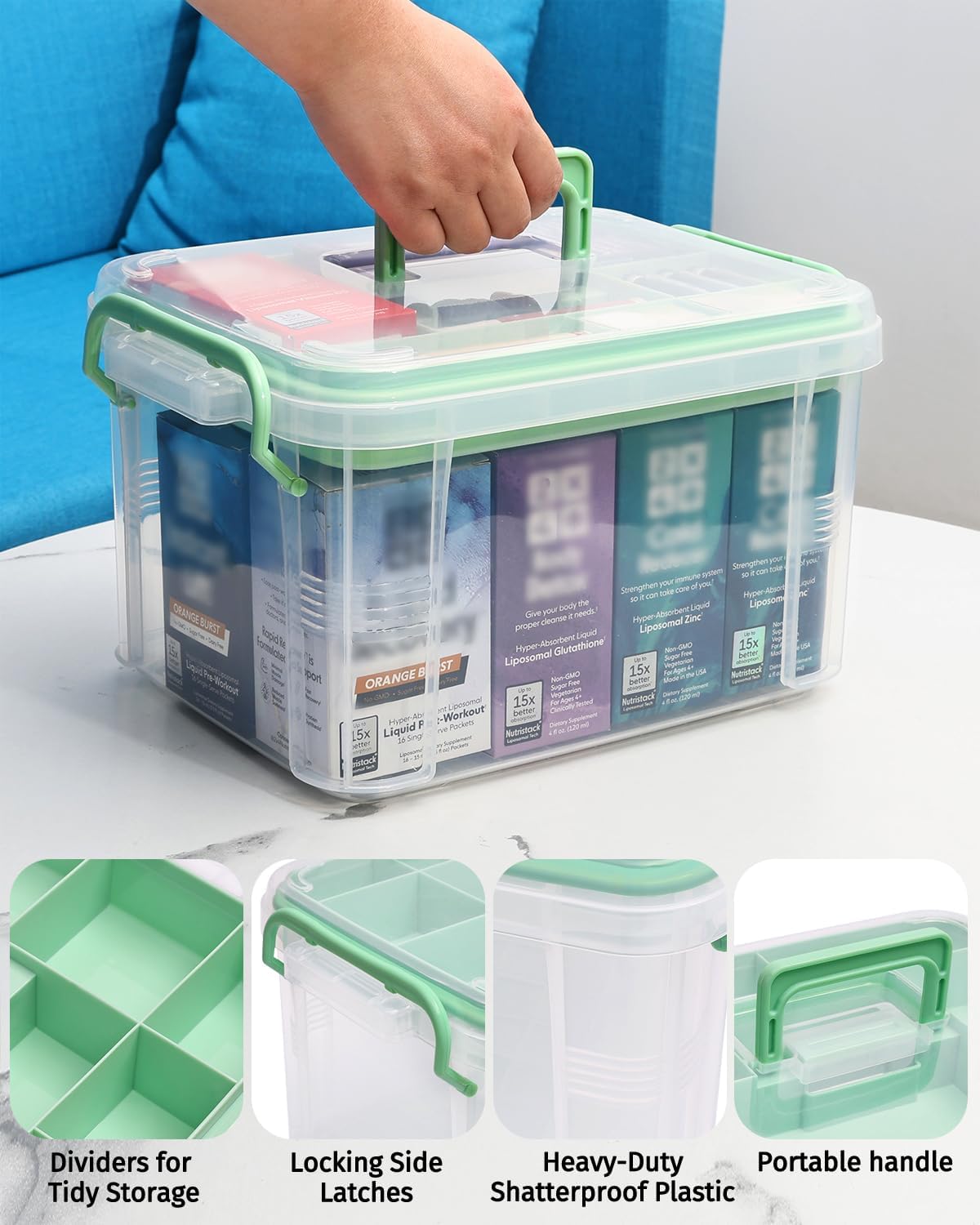 Skiennix Medicine Organizer Storage Box - 2 Pack Clear Portable Pill Splitter & First Aid Kit