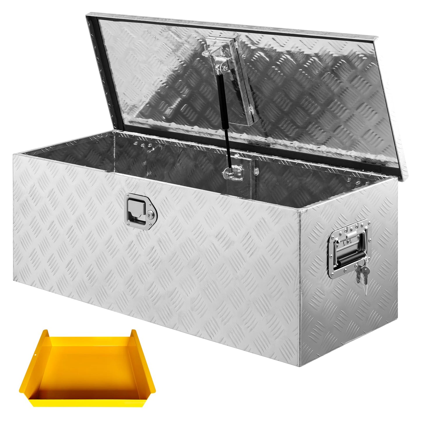 GarveeLife Heavy Duty Aluminum Truck Bed Tool Box – 36x15x15 in, Weatherproof & Lockable, Gas Strut Lid, Side Handles, Organizer Tray, Silver Five-Striped, Mohair Lint Low